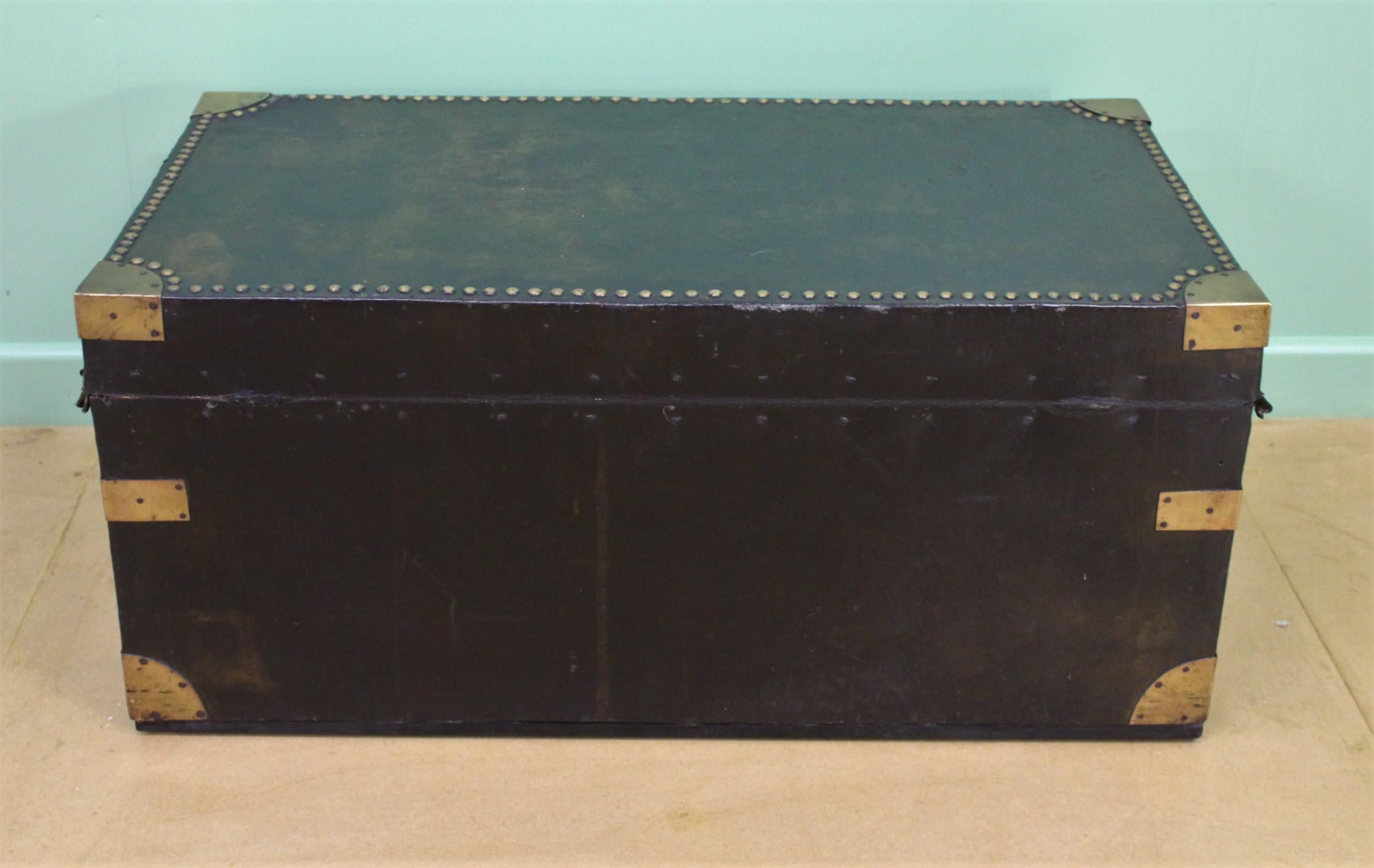 Large 19th Century Brass Bound Leather Trunk 2