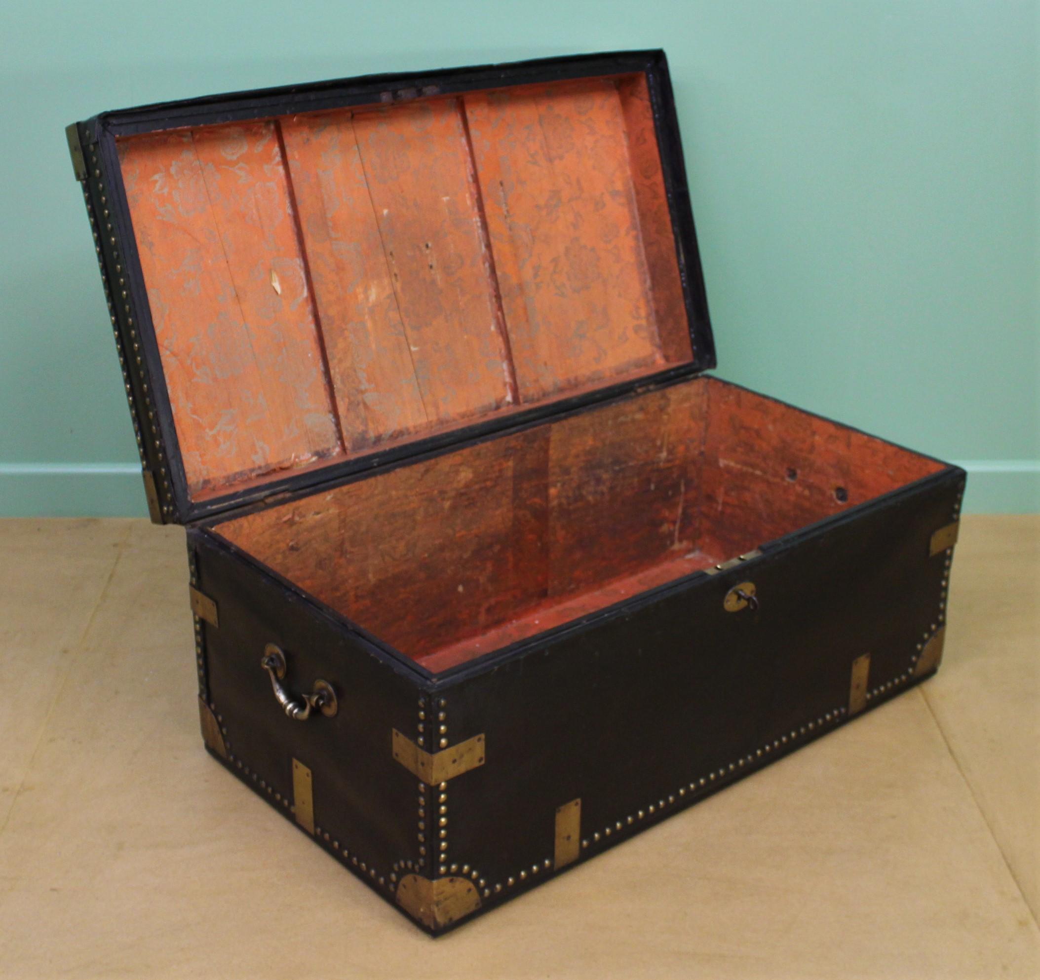 Large 19th Century Brass Bound Leather Trunk 3