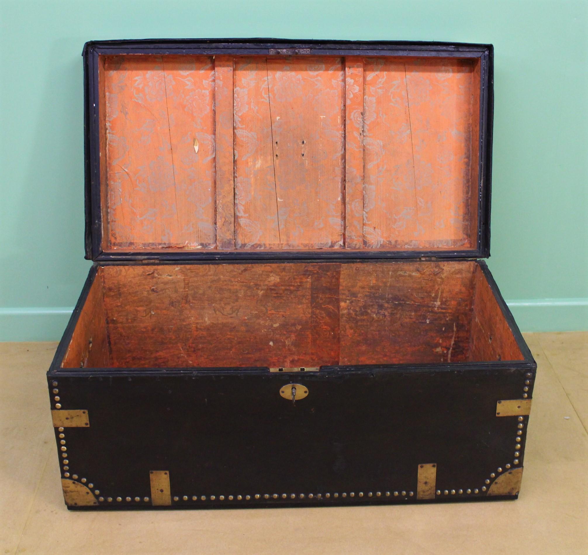Large 19th Century Brass Bound Leather Trunk 4