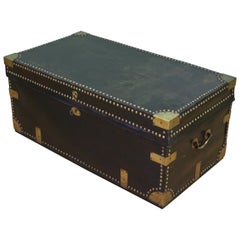 Antique Large 19th Century Brass Bound Leather Trunk