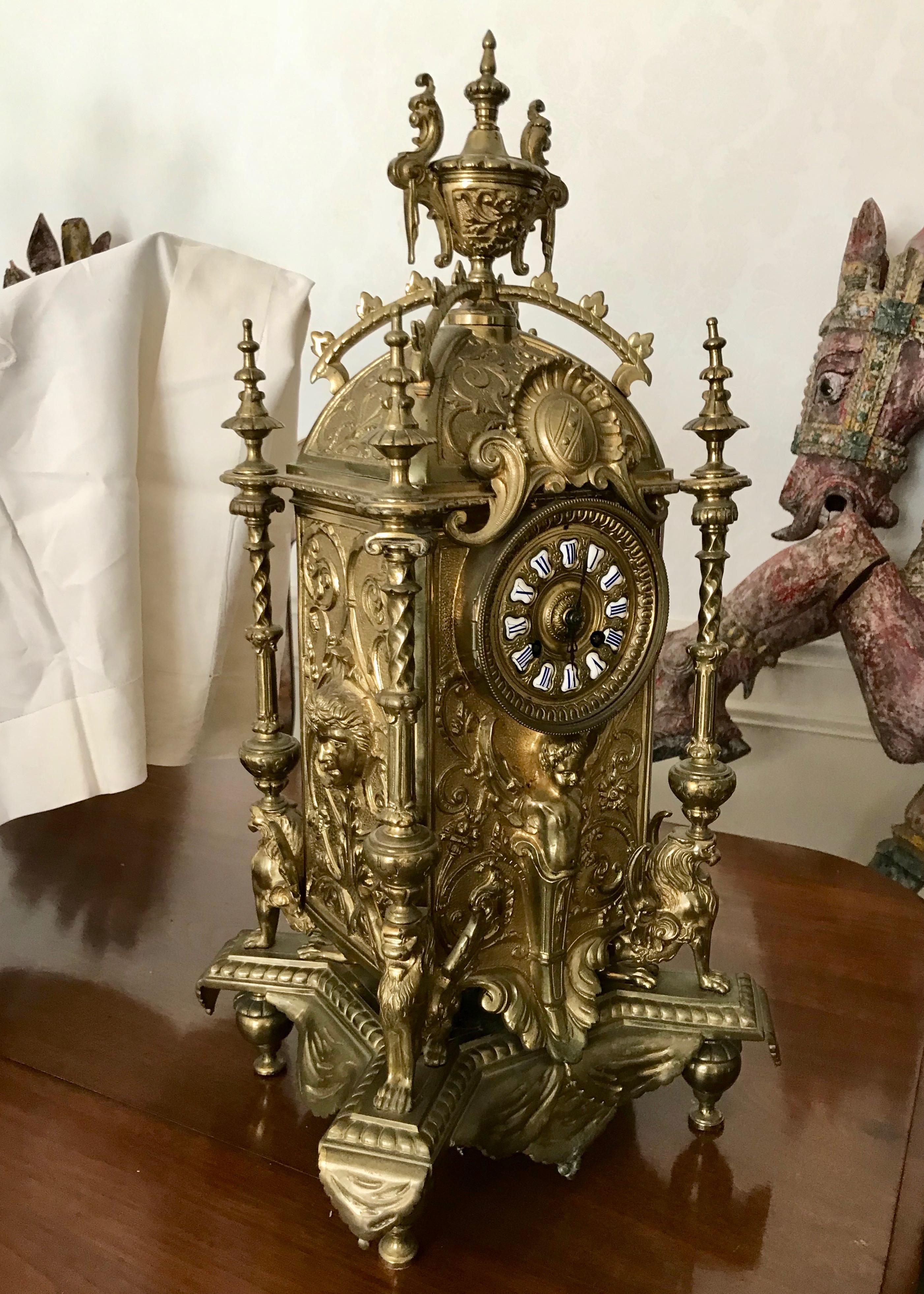 European Large 19TH Century Brass Clock For Sale