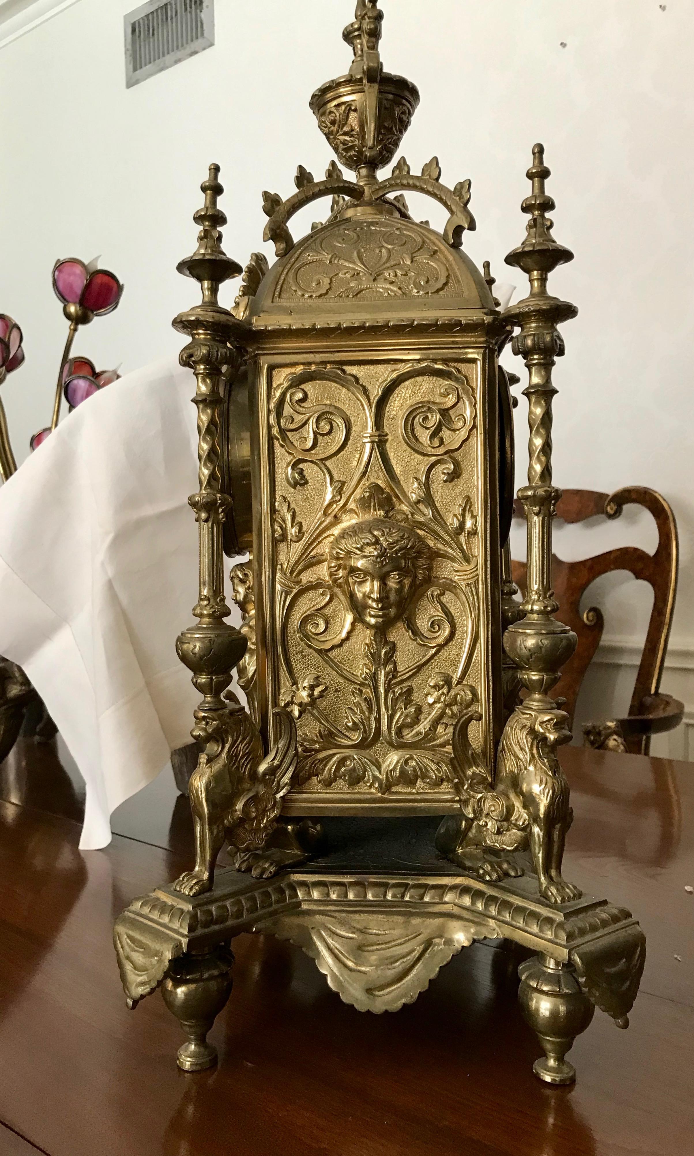 19th Century Large 19TH Century Brass Clock For Sale