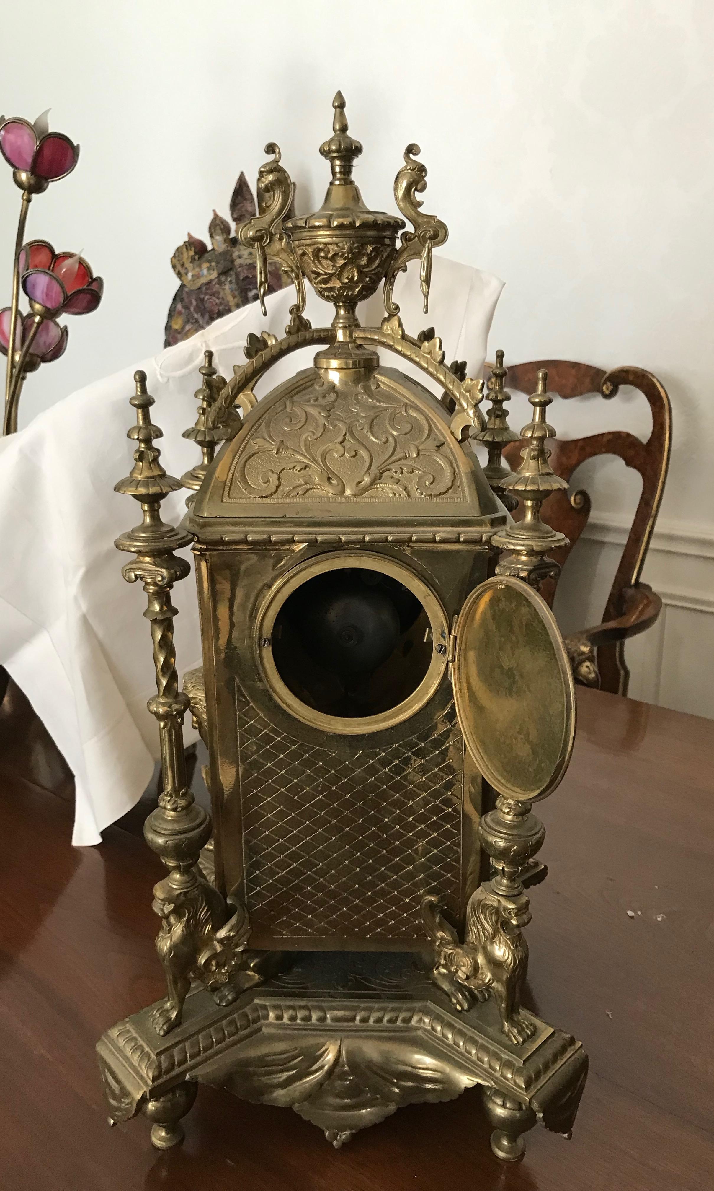 Large 19TH Century Brass Clock For Sale 4