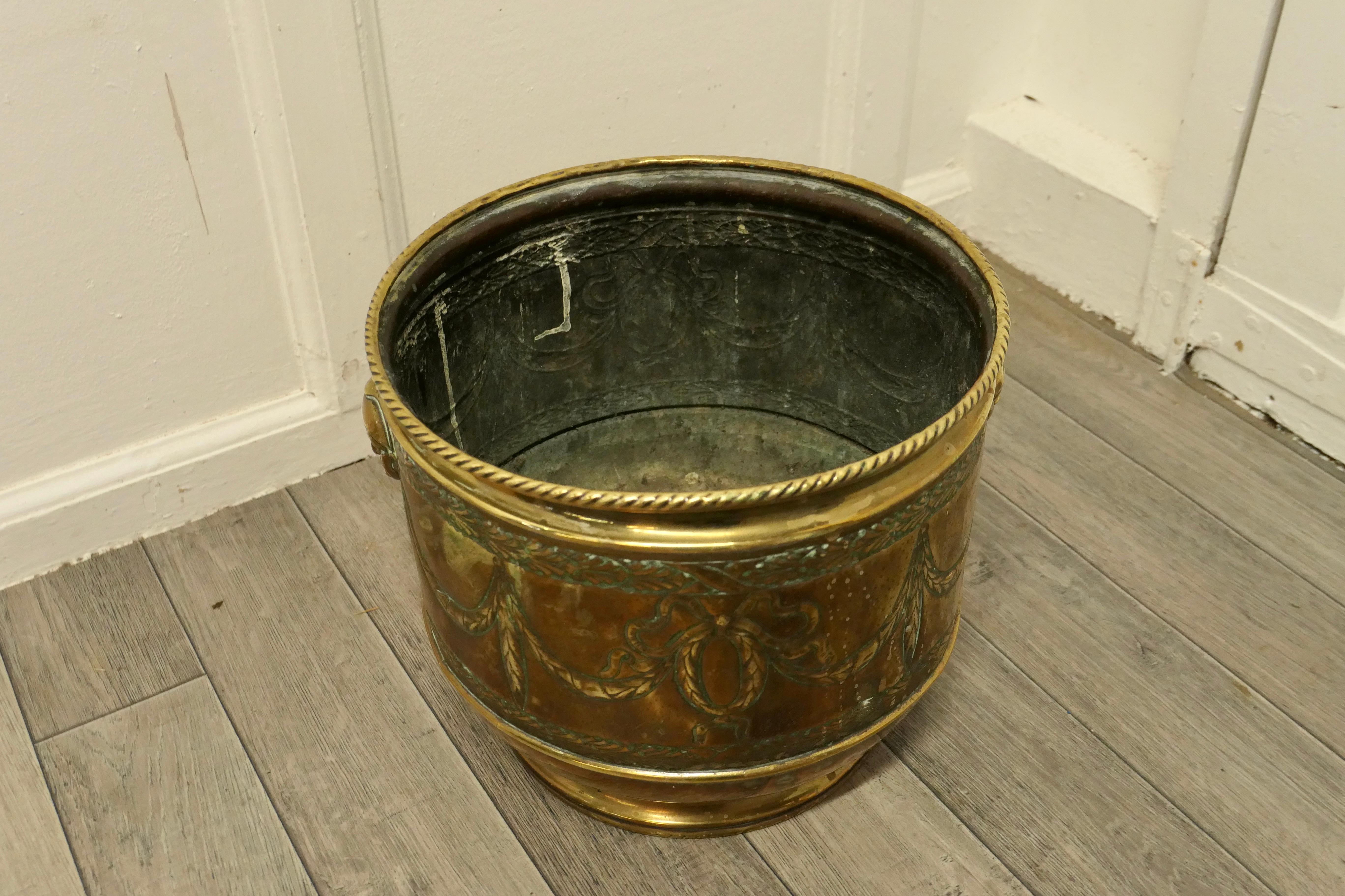 Large 19th Century Brass Jardinière with Faces For Sale 2