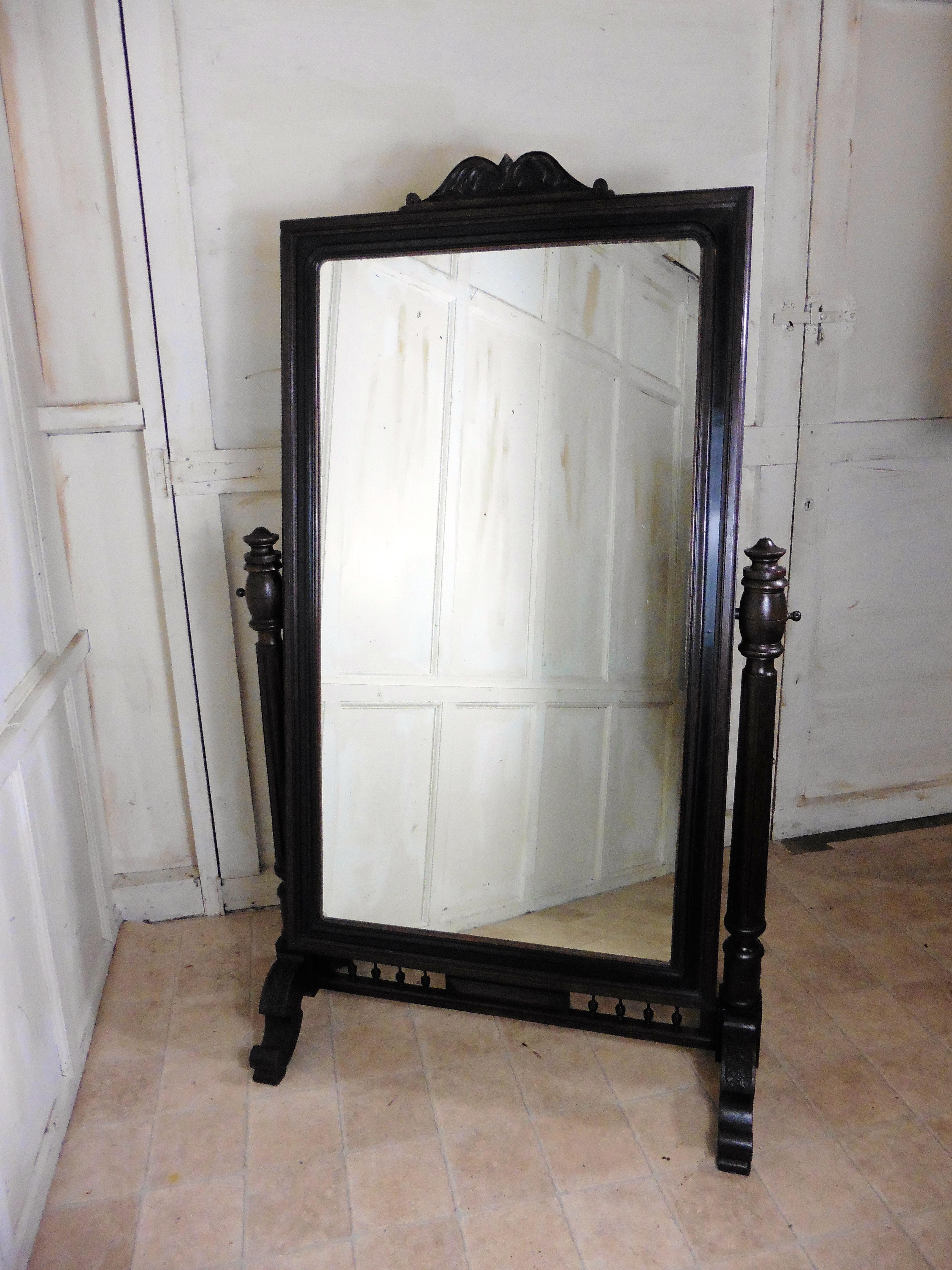 French Provincial Large 19th Century Breton Oak Cheval Mirror