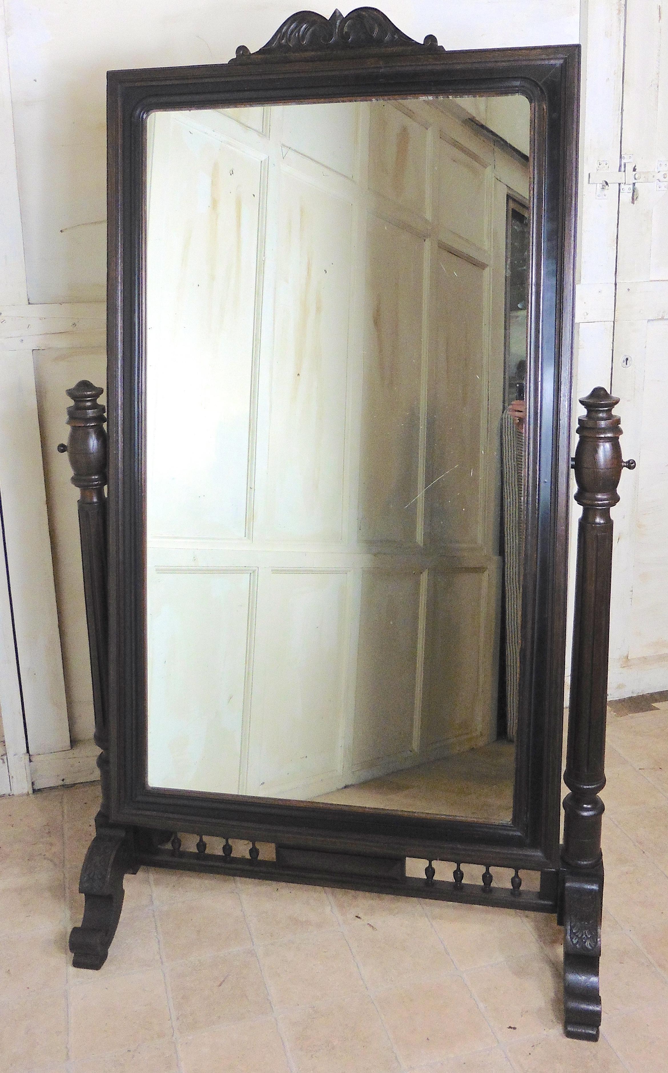 Large 19th Century Breton Oak Cheval Mirror In Good Condition In Chillerton, Isle of Wight