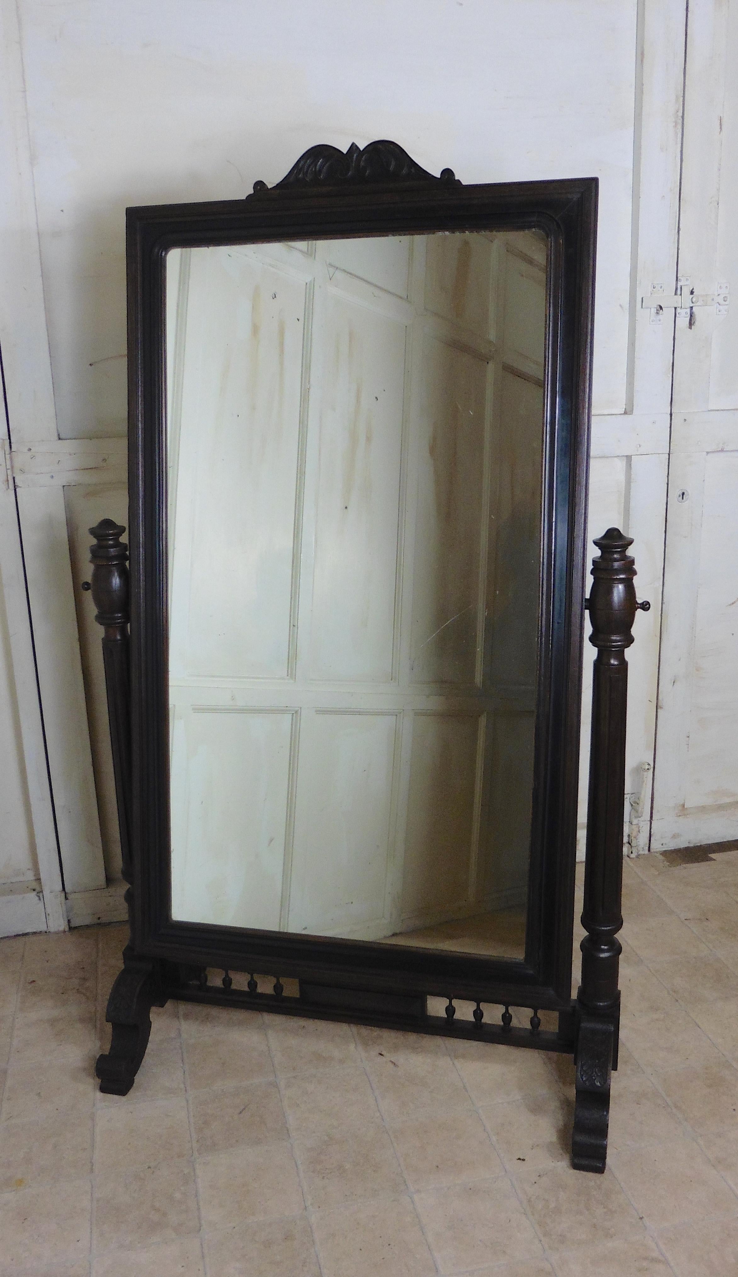 Late 19th Century Large 19th Century Breton Oak Cheval Mirror