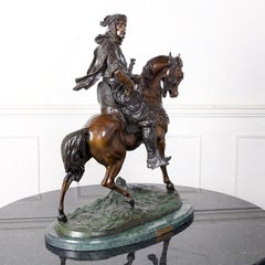 Impressive Antique Bronze of a Horseman, Signed "Barye"