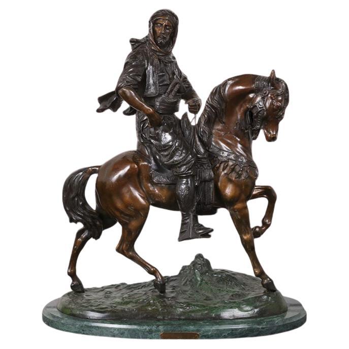 Impressive Antique Bronze of a Horseman, Signed "Barye"