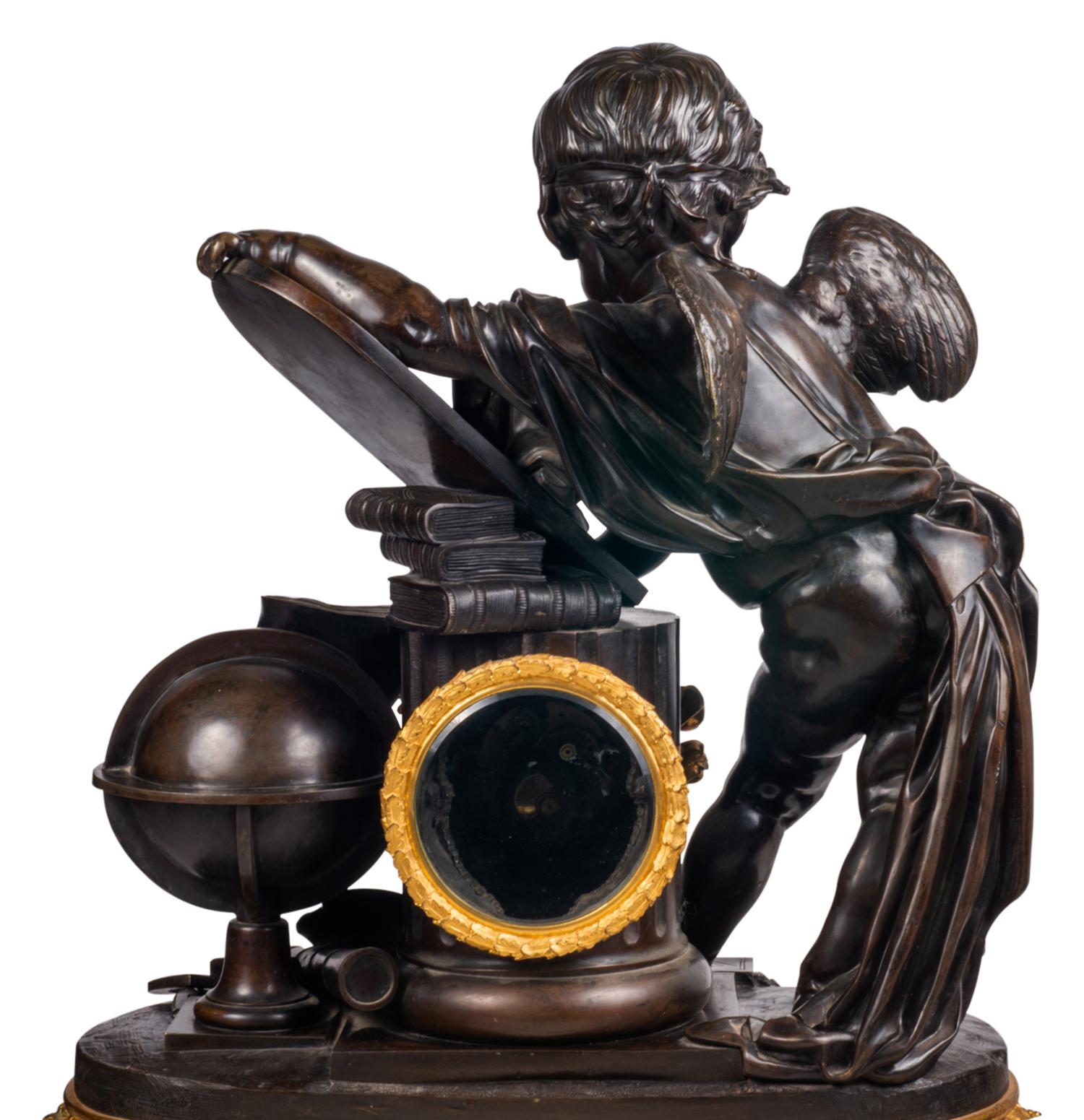 Large 19th Century Bronze Cherub Mantel Clock For Sale 10