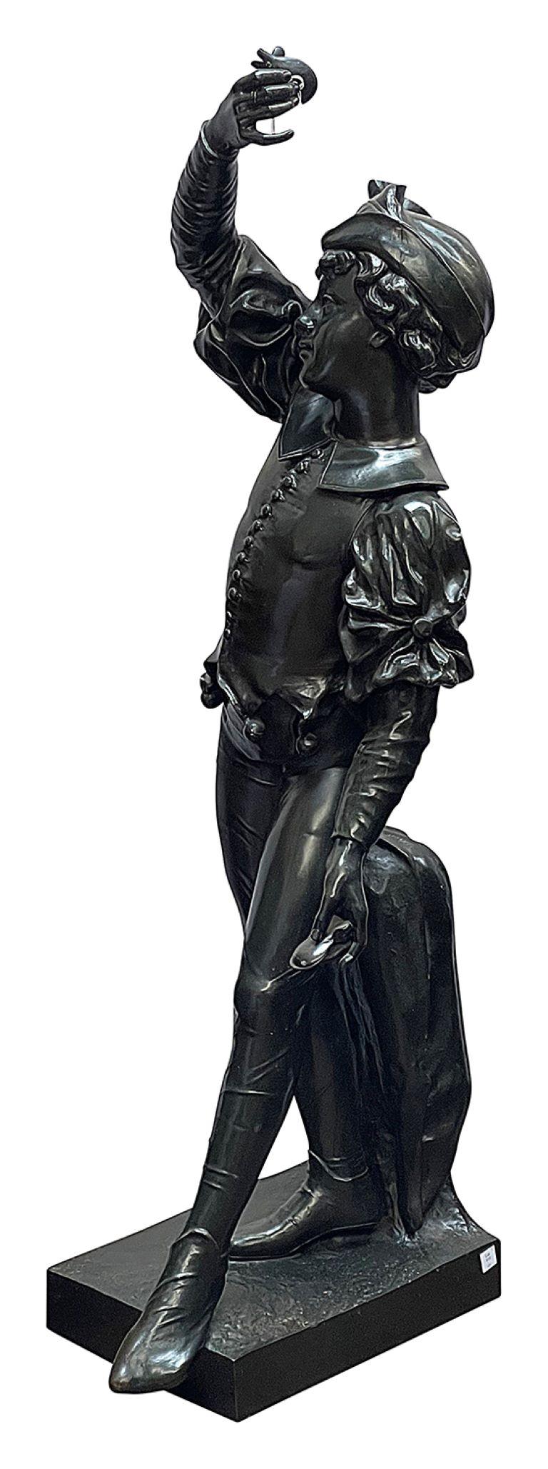 French Large 19th Century bronze Court Jester, 149cm high For Sale