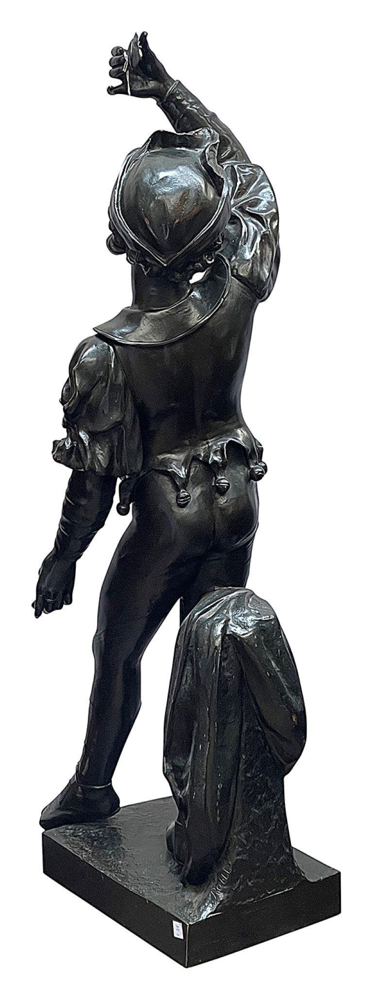 Patinated Large 19th Century bronze Court Jester, 149cm high For Sale