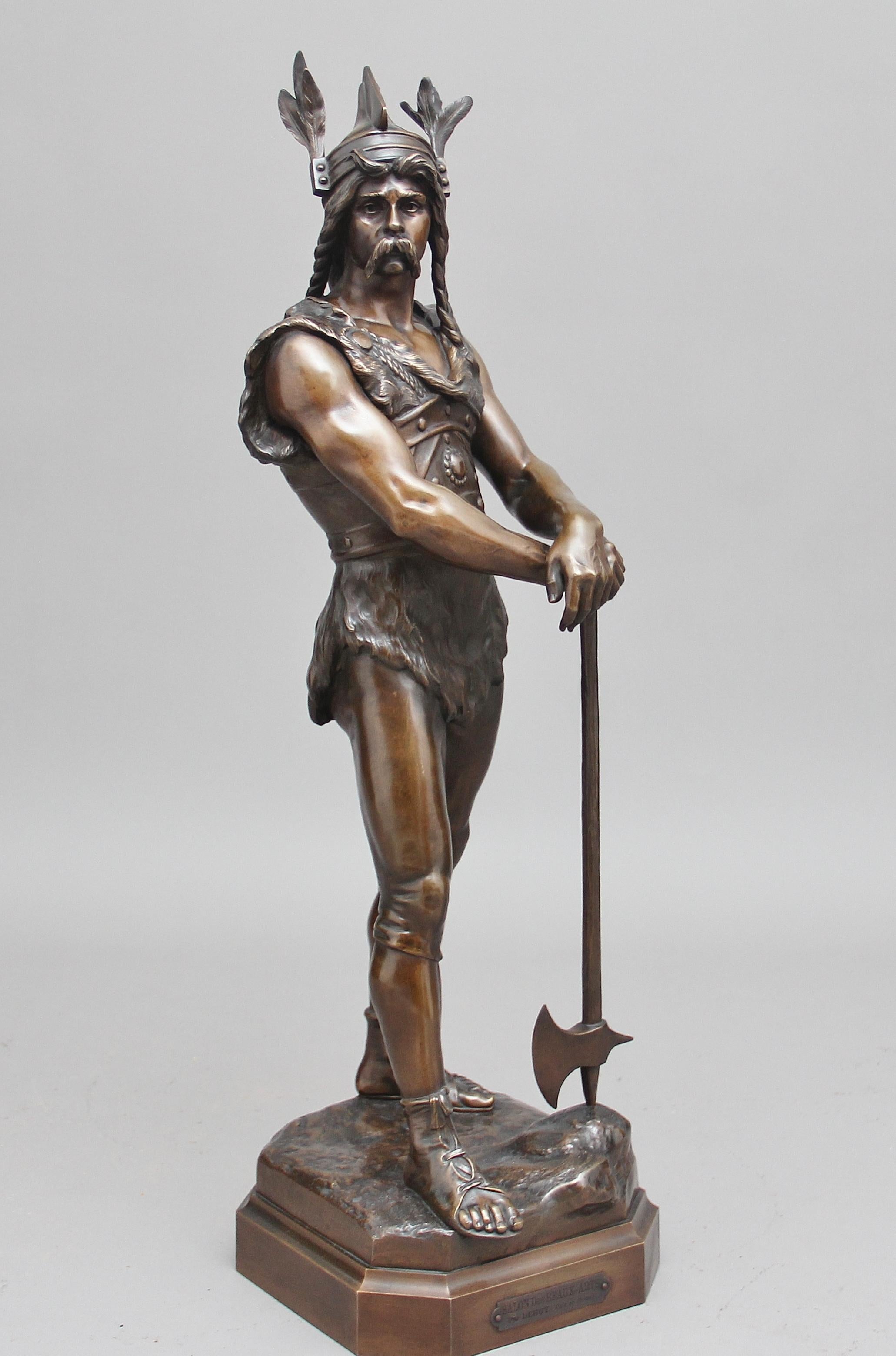 A fantastic quality bronze of Vercingetorix (the Gallic warlord who resisted Julius Caesar’s Roman advance) This large bronze has a fabulous patina, the base is signed “Debut” and on the lower base there’s a plaque marked SALON Des BEAUX- ARTS Par