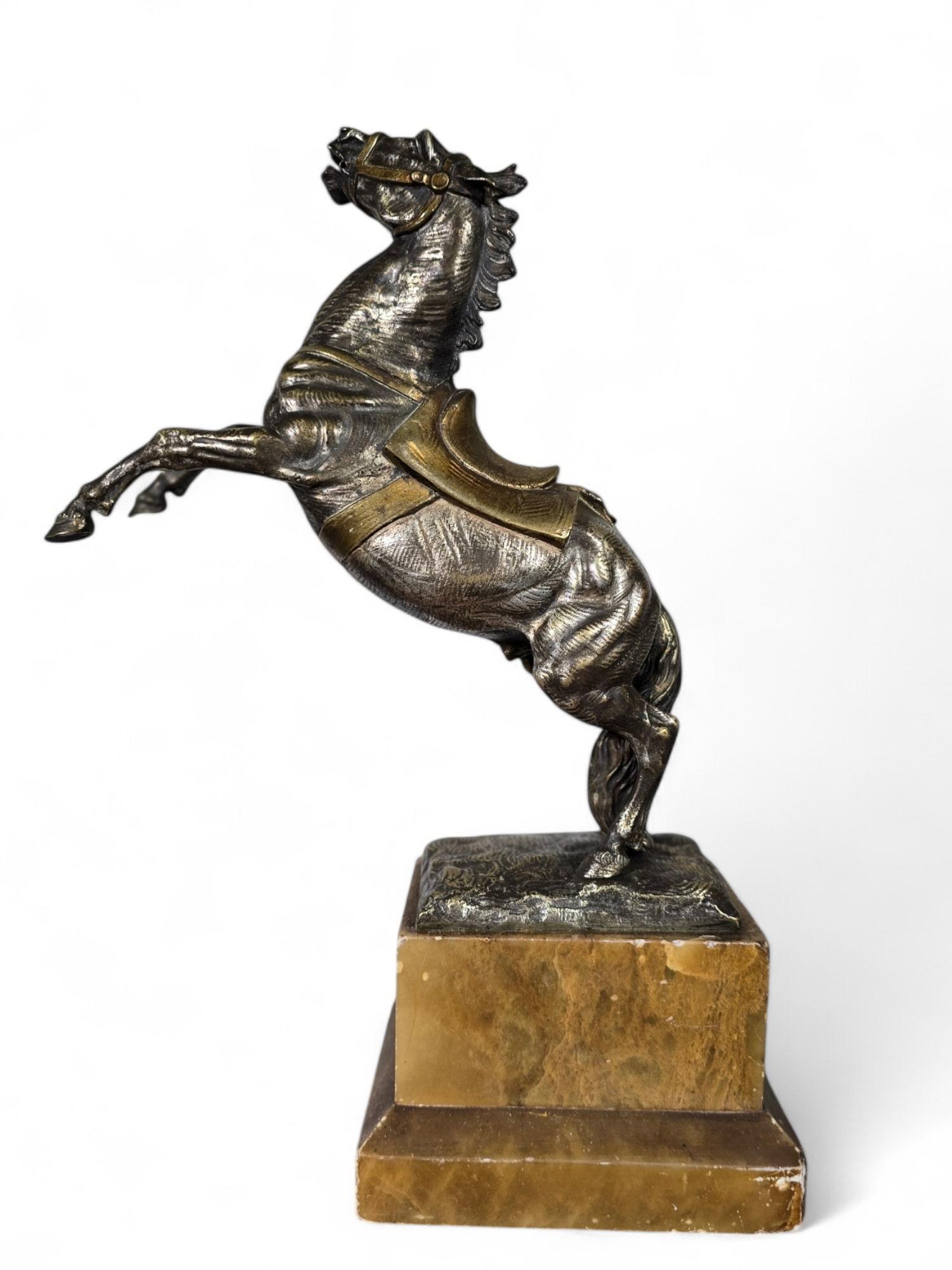 19th Century Large 19th-Century Bronze Horse on Onyx Base