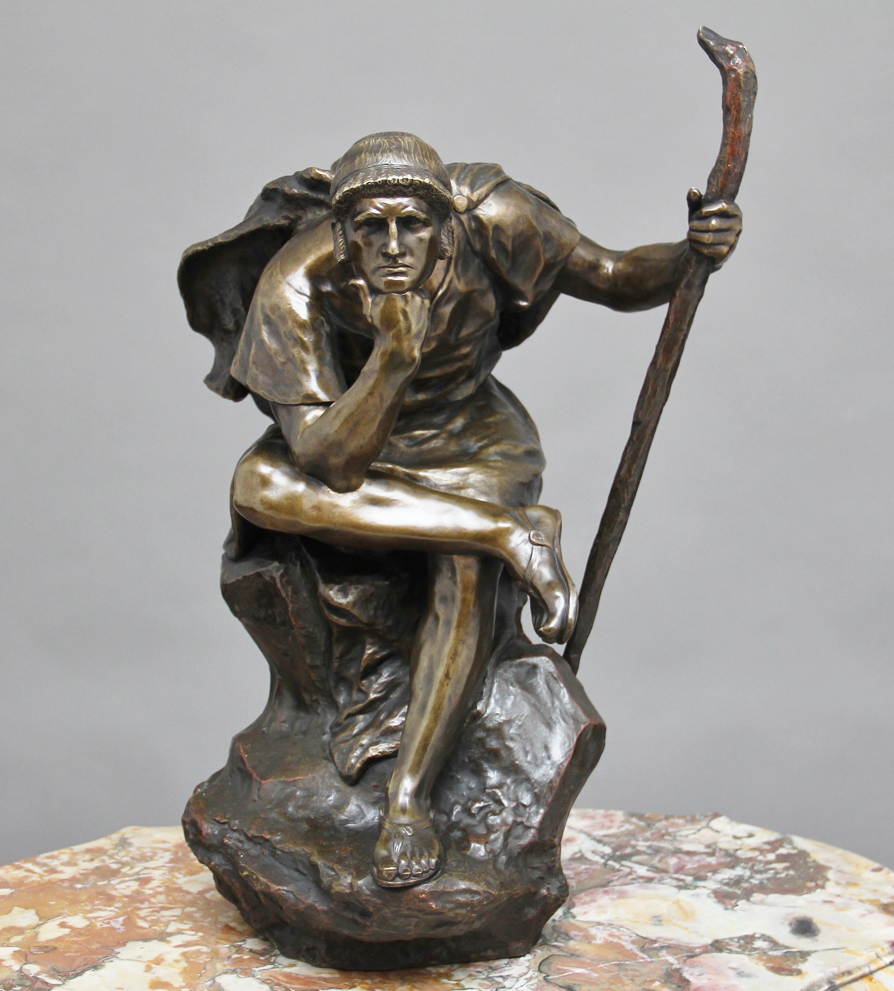 Large 19th Century Bronze of Oedipus Meditating In Good Condition For Sale In Martlesham, GB
