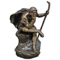 Grande bronzo del XIX secolo raffigurante Edipo in meditazione