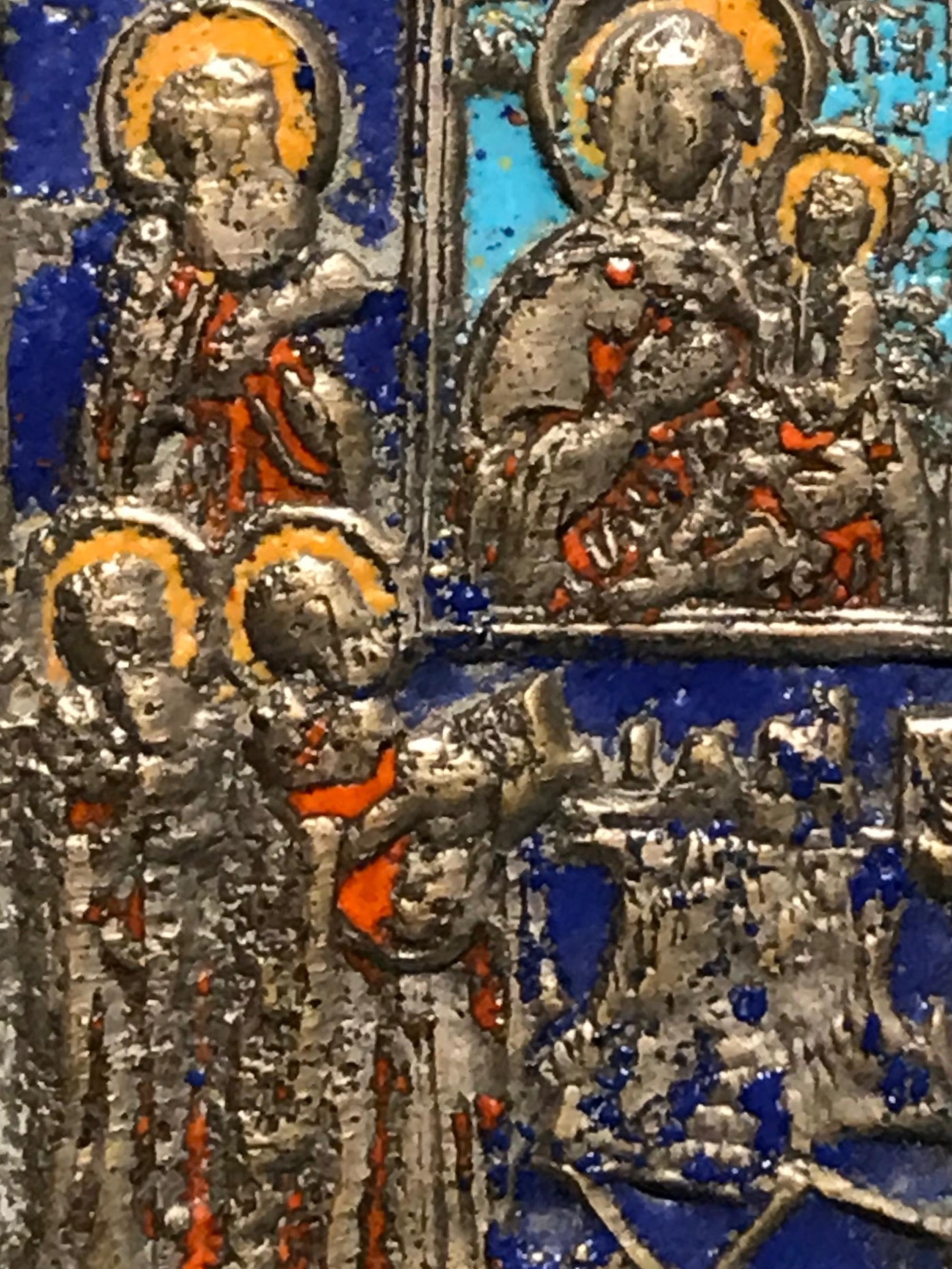 Large 19th Century Bronze Polychrome Enameled Russian Orthodox Travel Icon 6