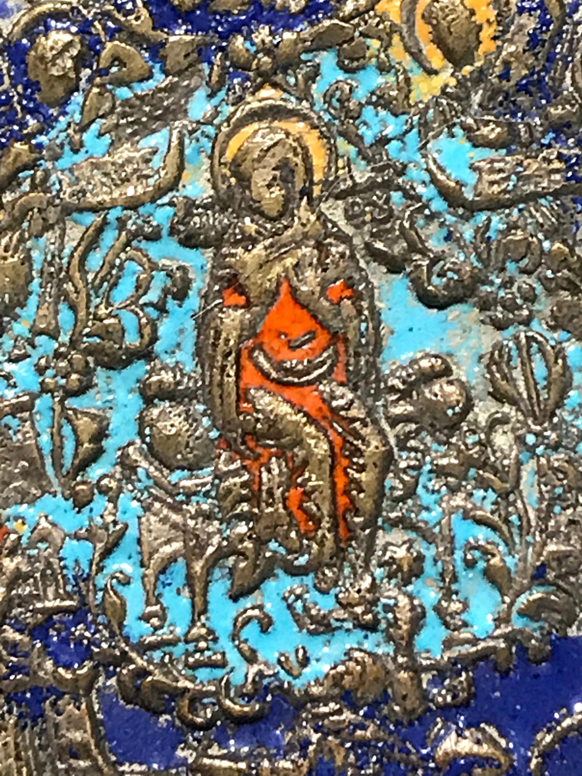 Large 19th Century Bronze Polychrome Enameled Russian Orthodox Travel Icon 7