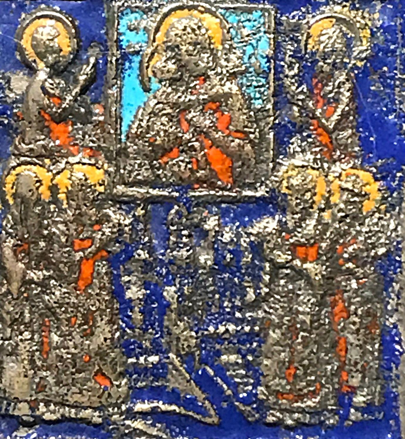 Large 19th Century Bronze Polychrome Enameled Russian Orthodox Travel Icon 1