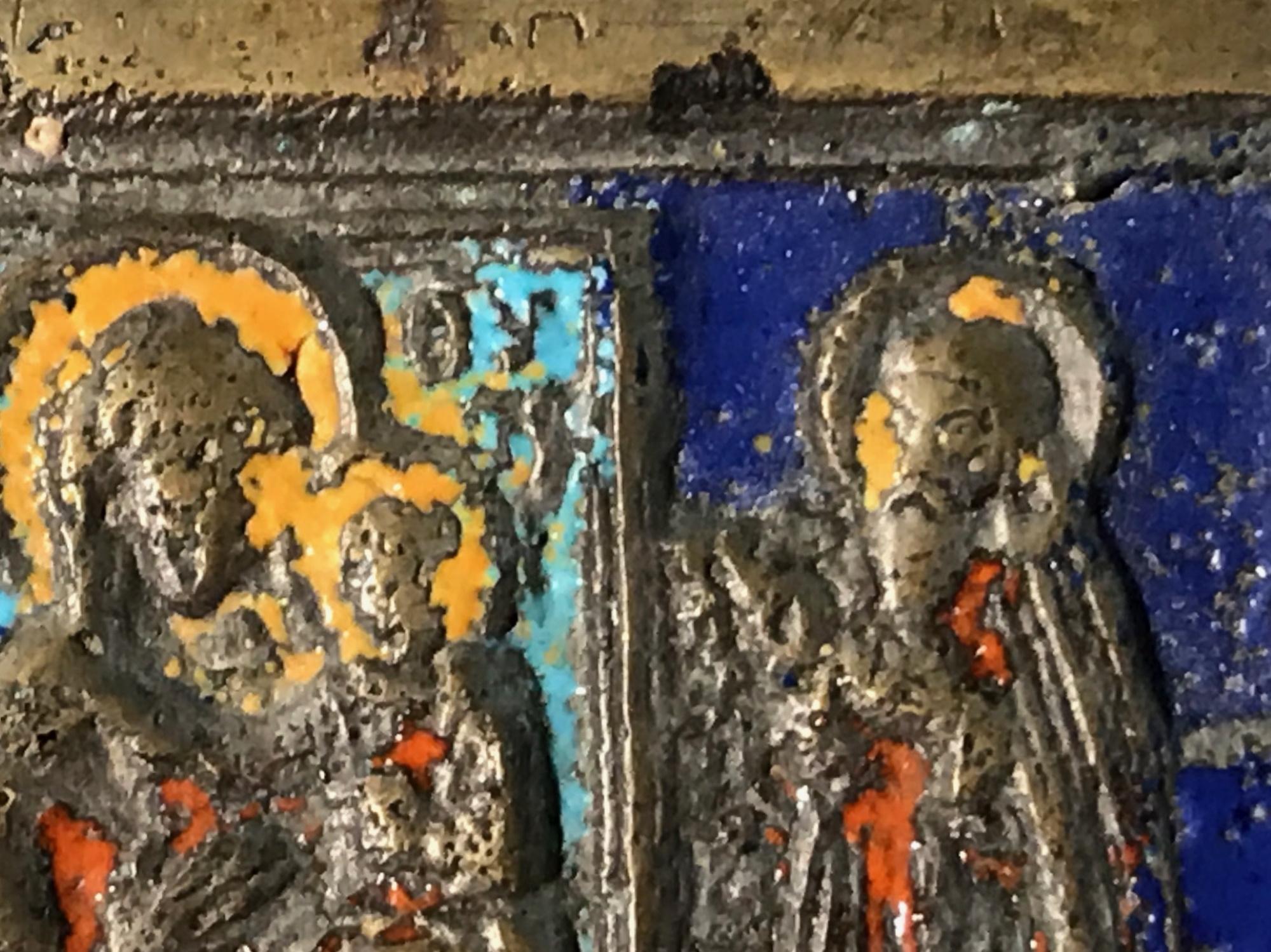 Large 19th Century Bronze Polychrome Enameled Russian Orthodox Travel Icon 3