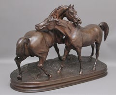 Grande sculpture en bronze du 19ème siècle L'accolade de Pierre-Jules Mene