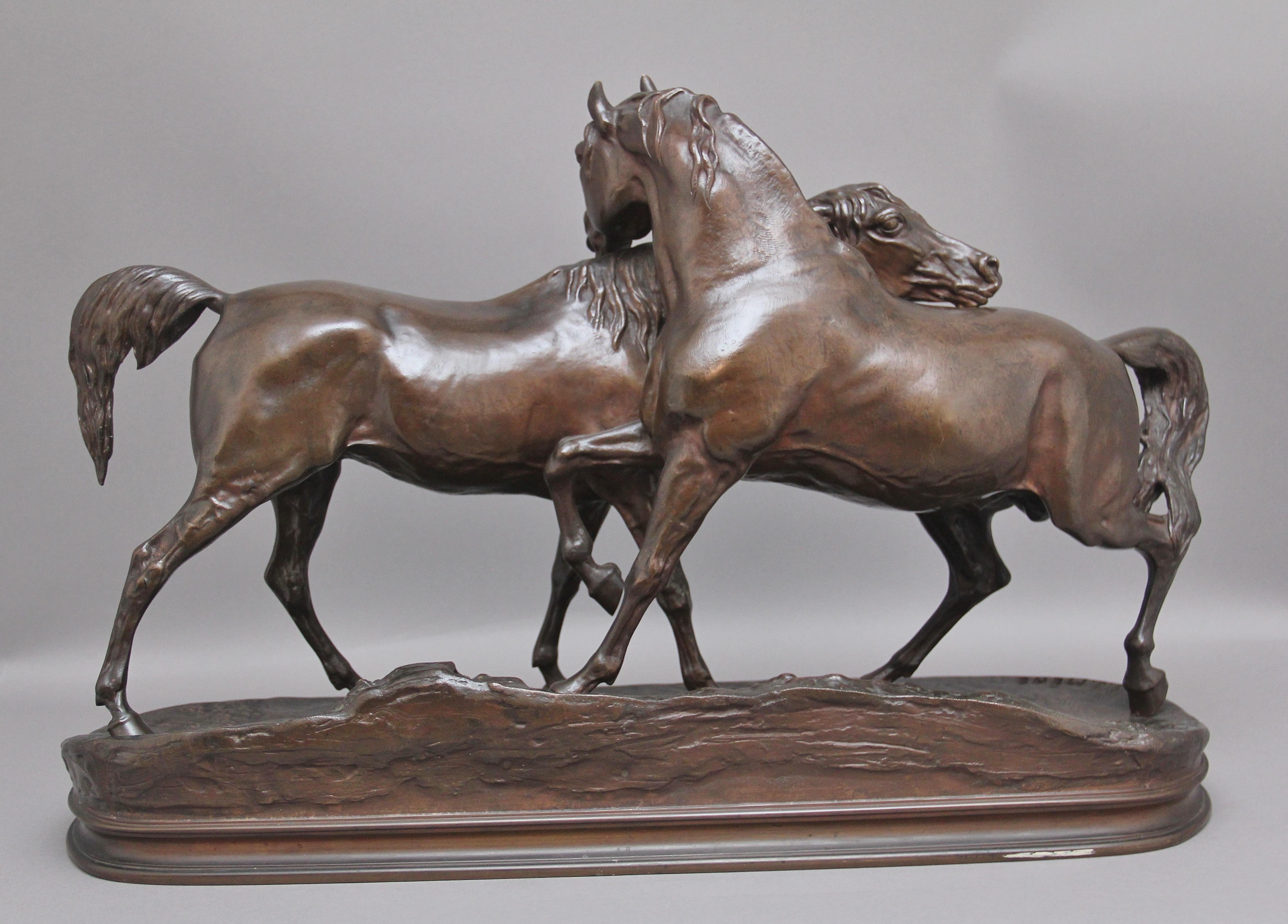 French Large 19th Century Bronze Sculpture L'accolade by Pierre-Jules Mene For Sale