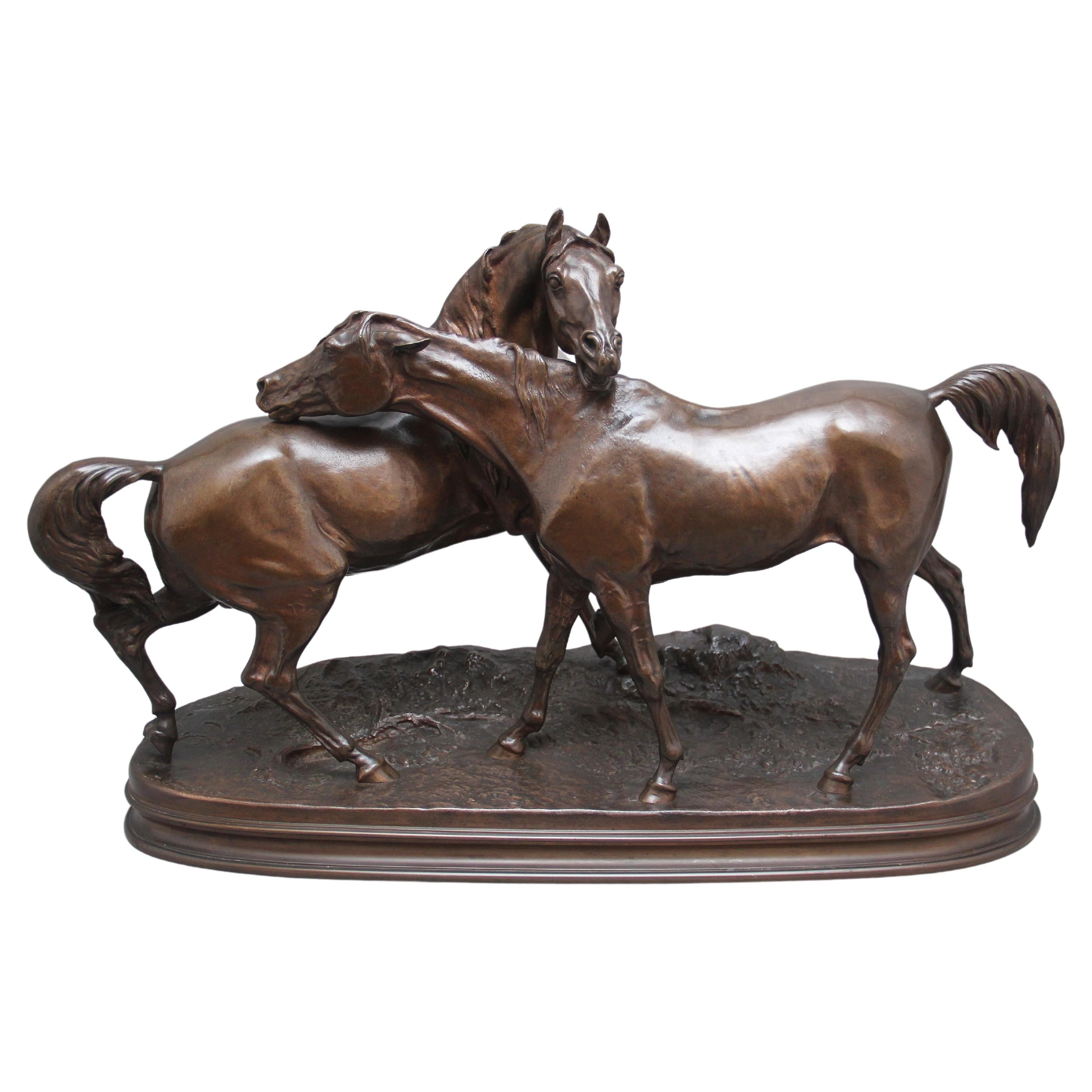 Large 19th Century Bronze Sculpture L'accolade by Pierre-Jules Mene