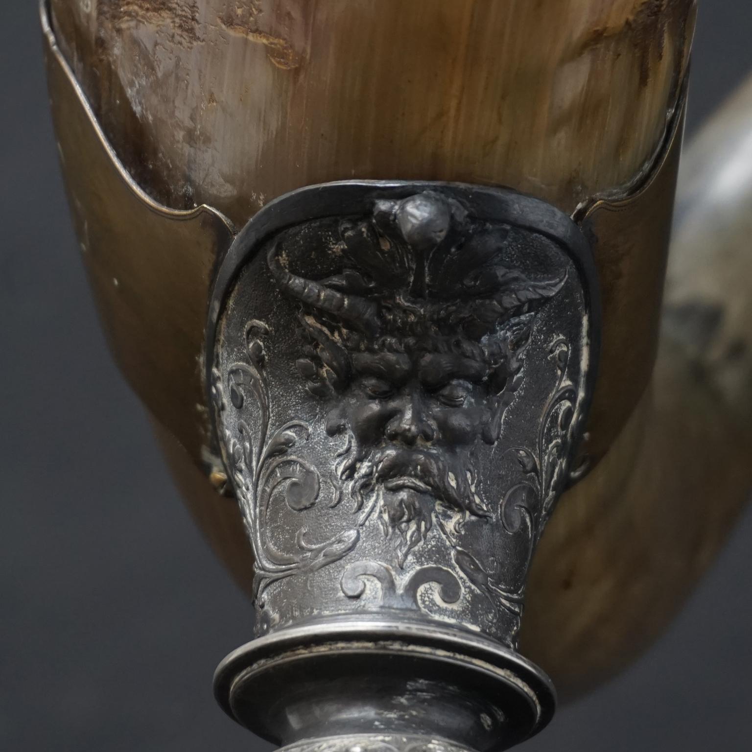Large 19th Century Buffalo Horn of Plenty, Cornucopia Mounted in Metal & Copper 1