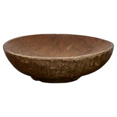 Large 19th Century Burl Walnut Bowl with Carved Footed Base