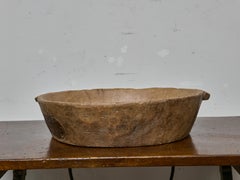 Large 19th Century Burl Walnut Bowl with Iron Repairs and Handles