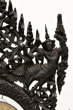 Large 19th Century Burmese Carved Wooden and Brass Gong