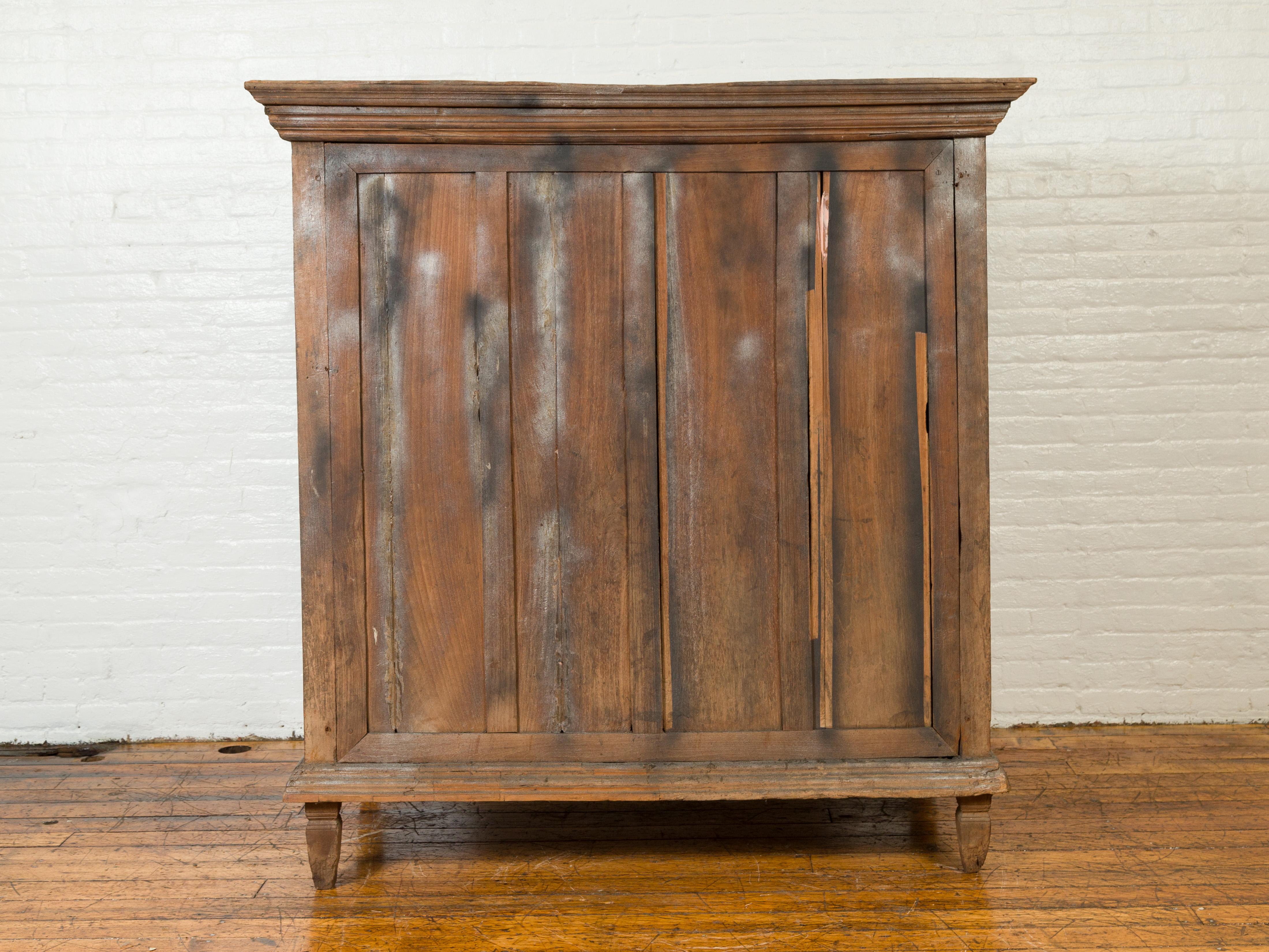 Large 19th Century Cabinet with Carved Floral Motifs and Distressed Verde Finish For Sale 7