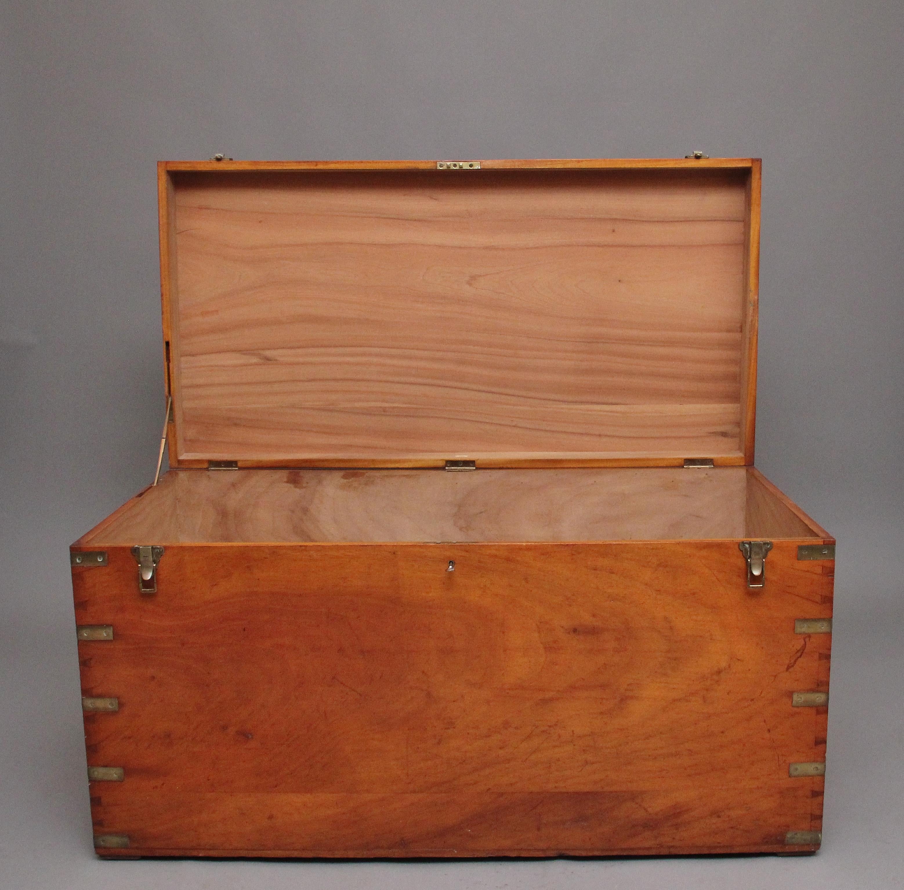 Large 19th Century Camphor Wood Military Trunk In Good Condition In Martlesham, GB