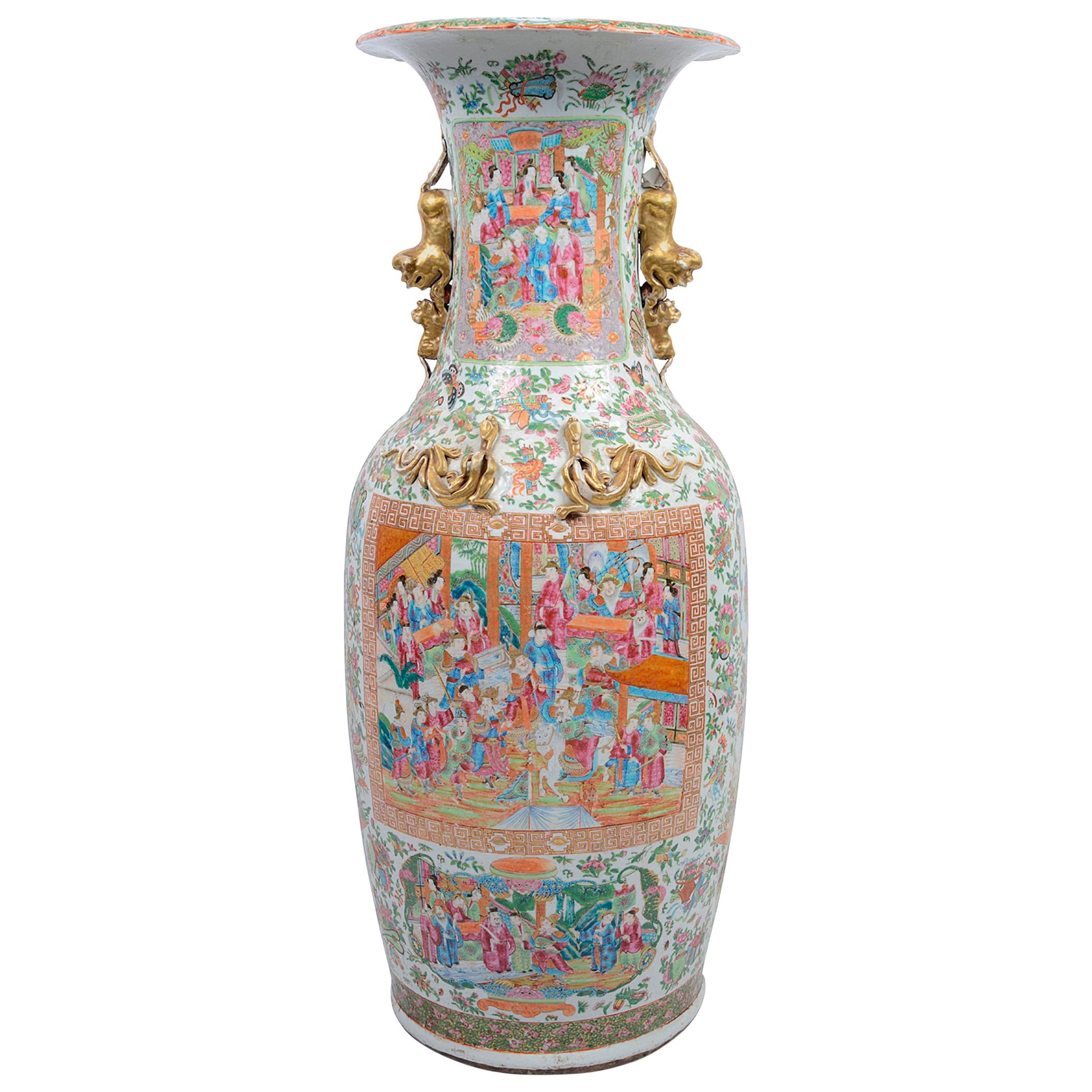 Grande vaso cantonese a medaglione rosa del XIX secolo