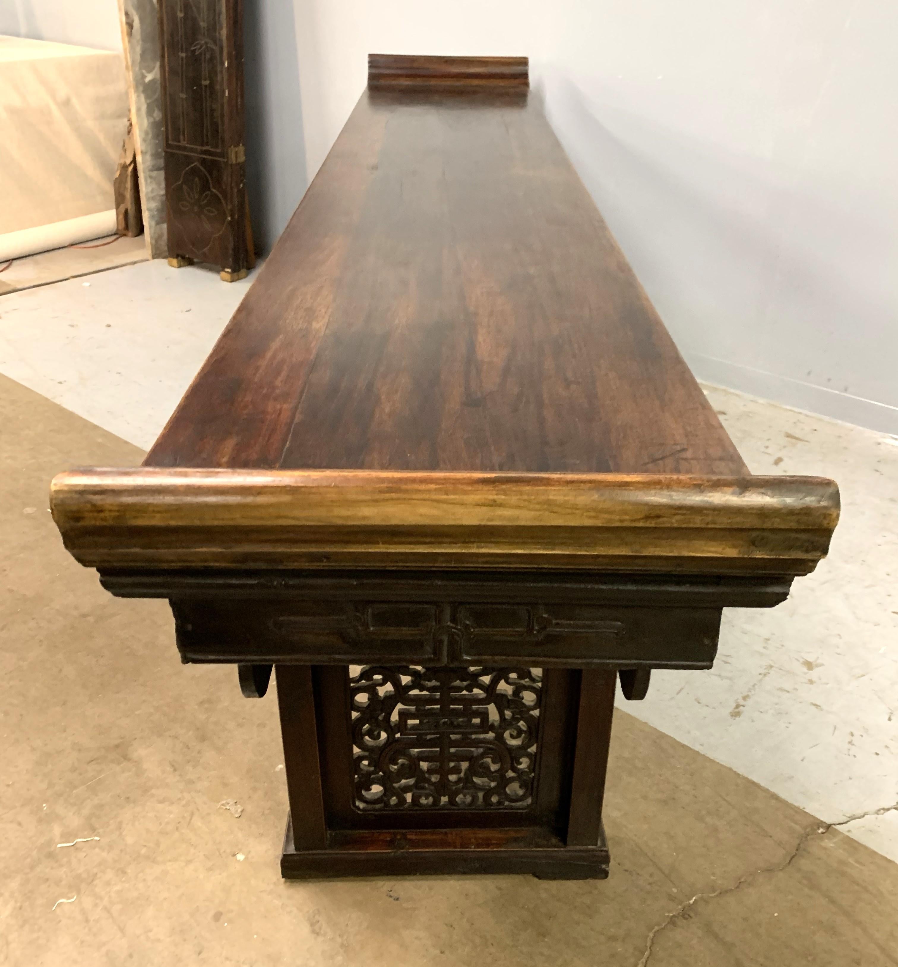 Chinese Large 19th Century Carved Elmwood Alter Table