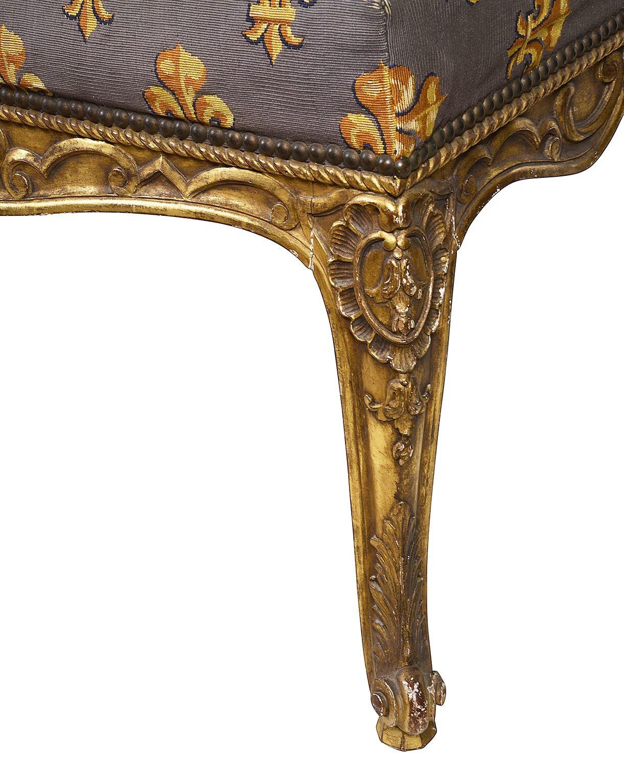 Empire Revival Large 19th Century carved giltwood stool For Sale