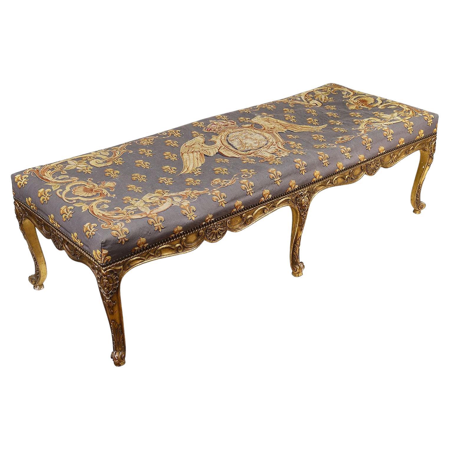 Large 19th Century carved giltwood stool For Sale