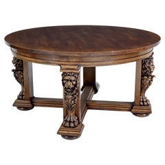 Antique Large 19th Century Carved Lion Head Oak Center Table