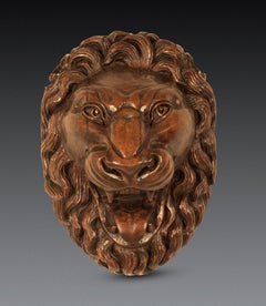 Large 19th Century Carved Lion Wall Mask