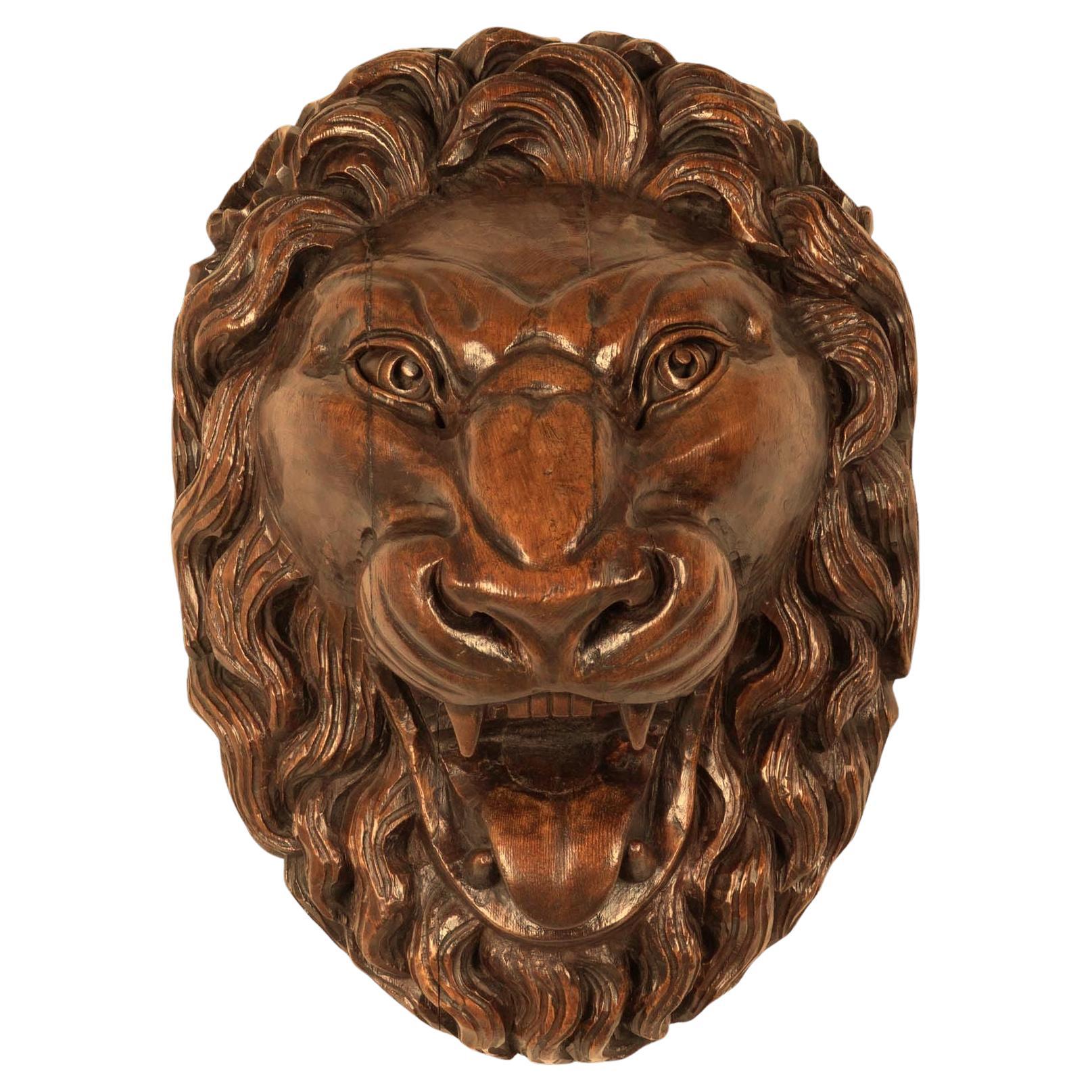 Large 19th Century Carved Lion Wall Mask