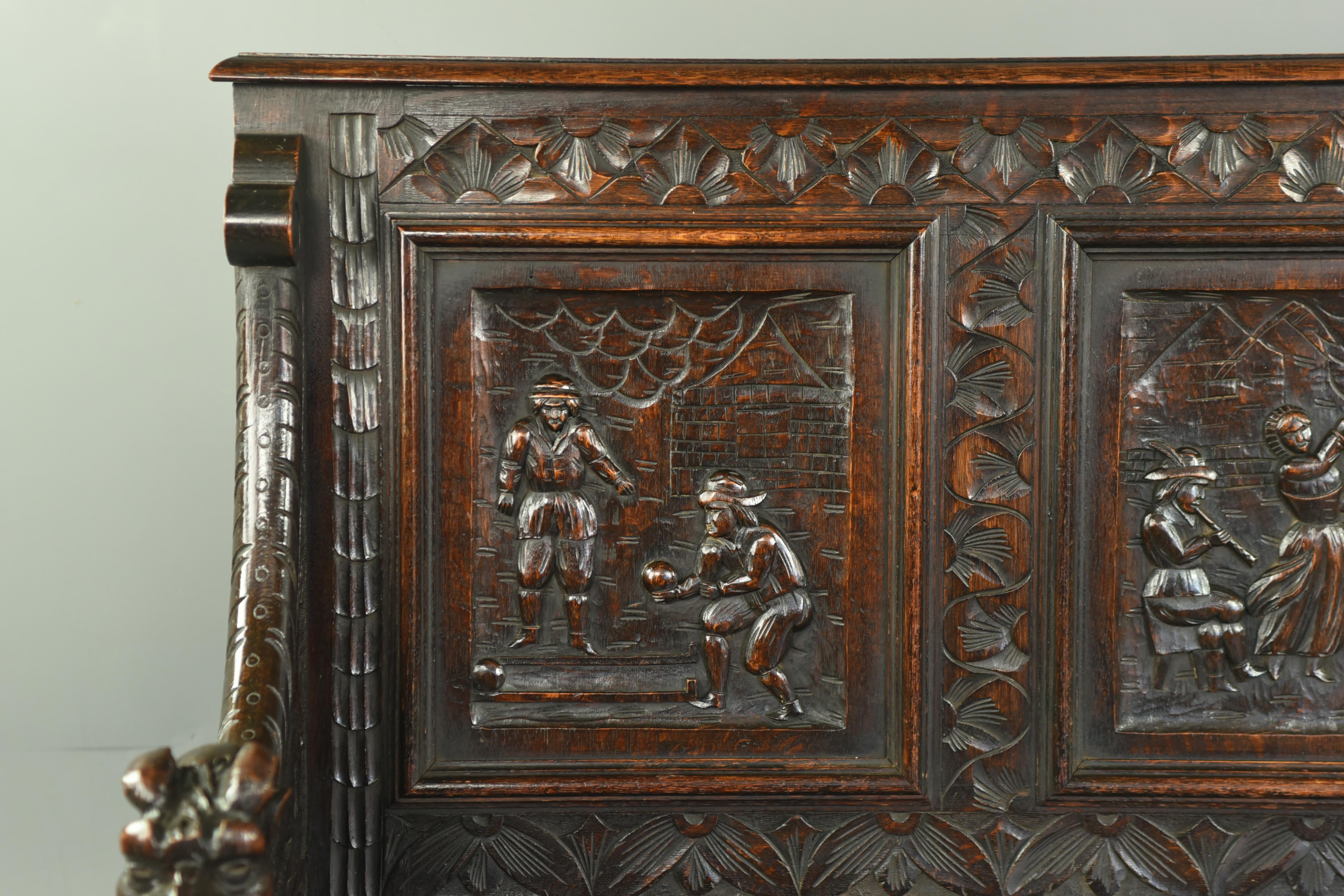 Late 19th Century Large 19th century carved oak bench