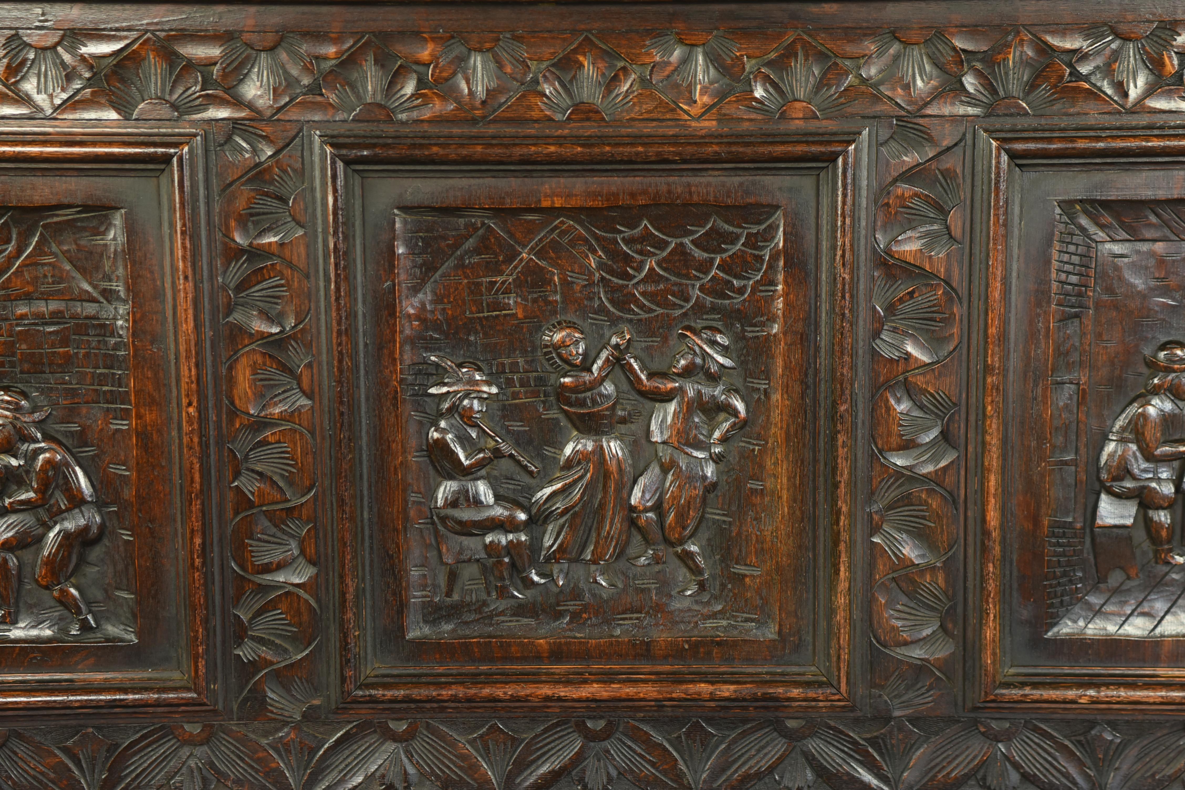 Oak Large 19th century carved oak bench