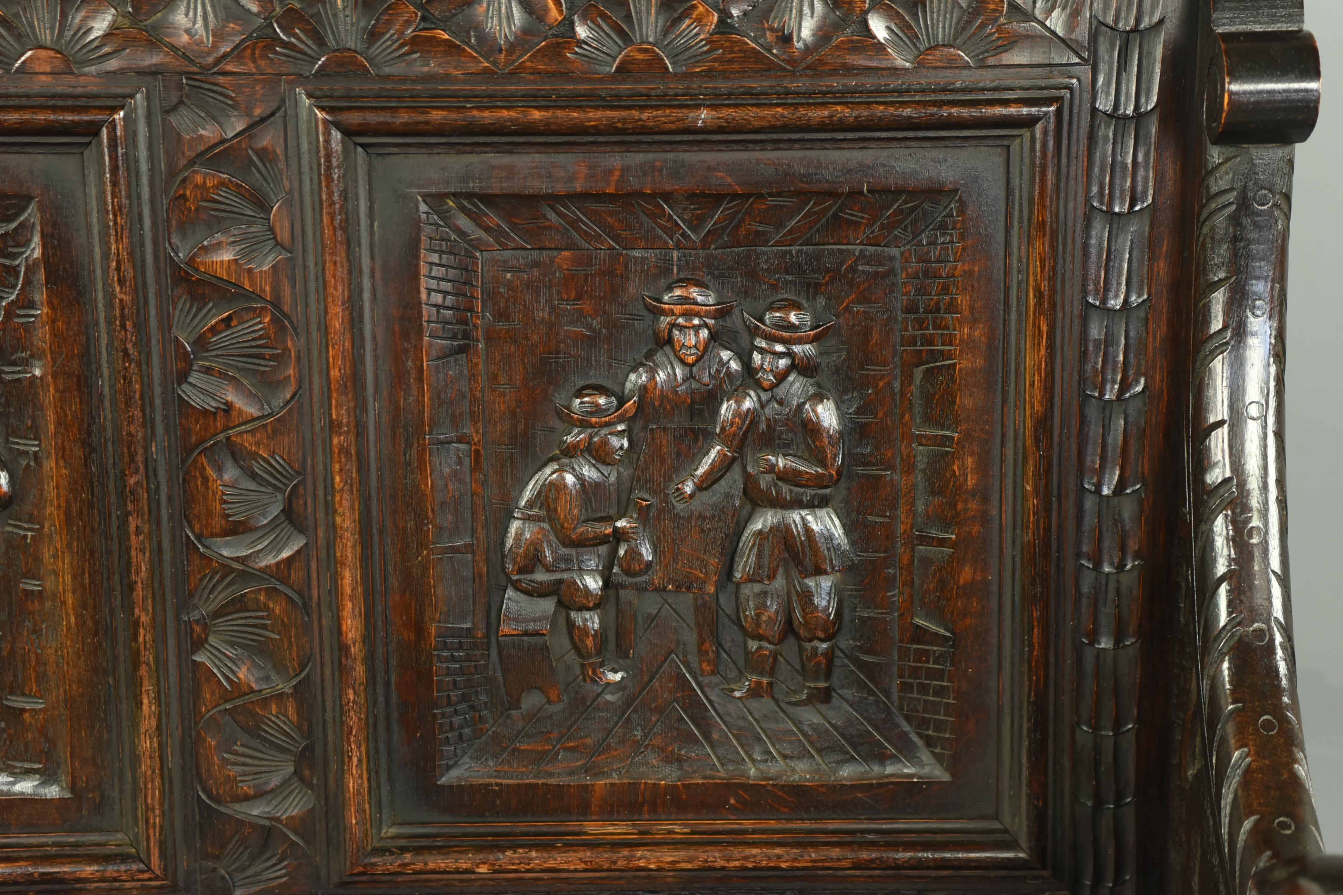 Large 19th century carved oak bench 1