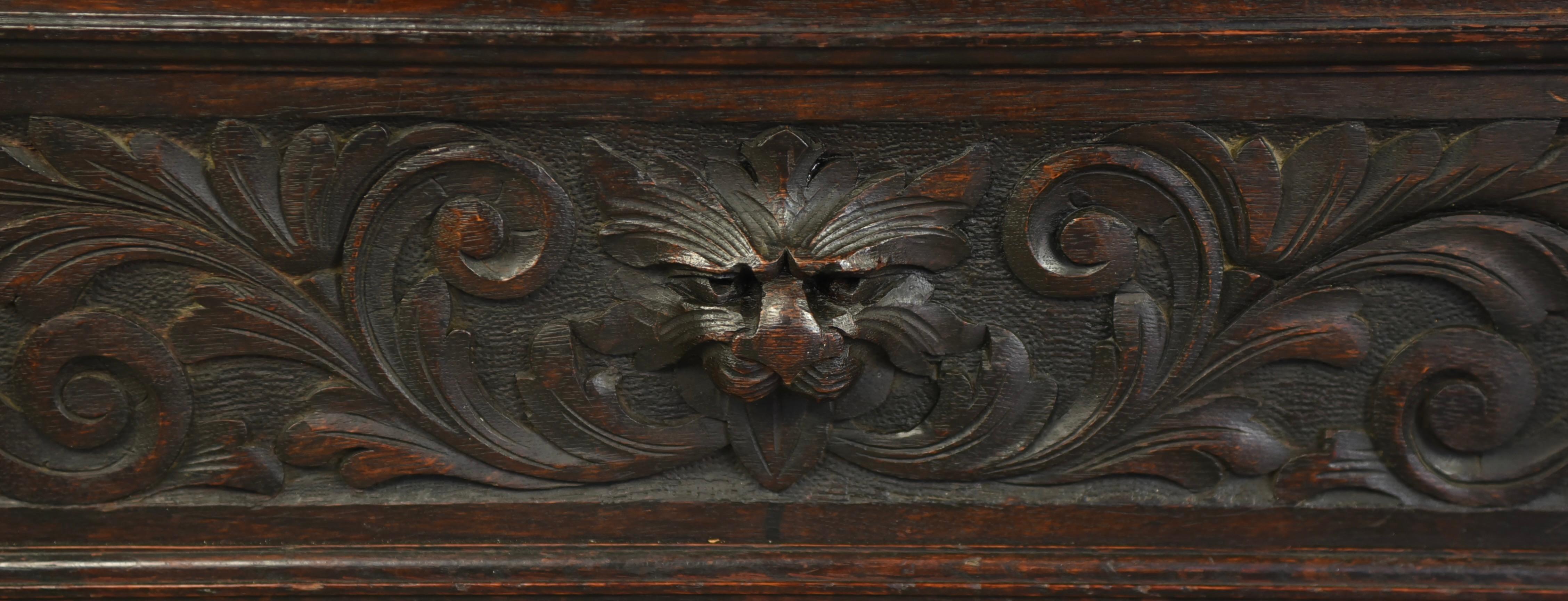 Large 19th century carved oak bench 2