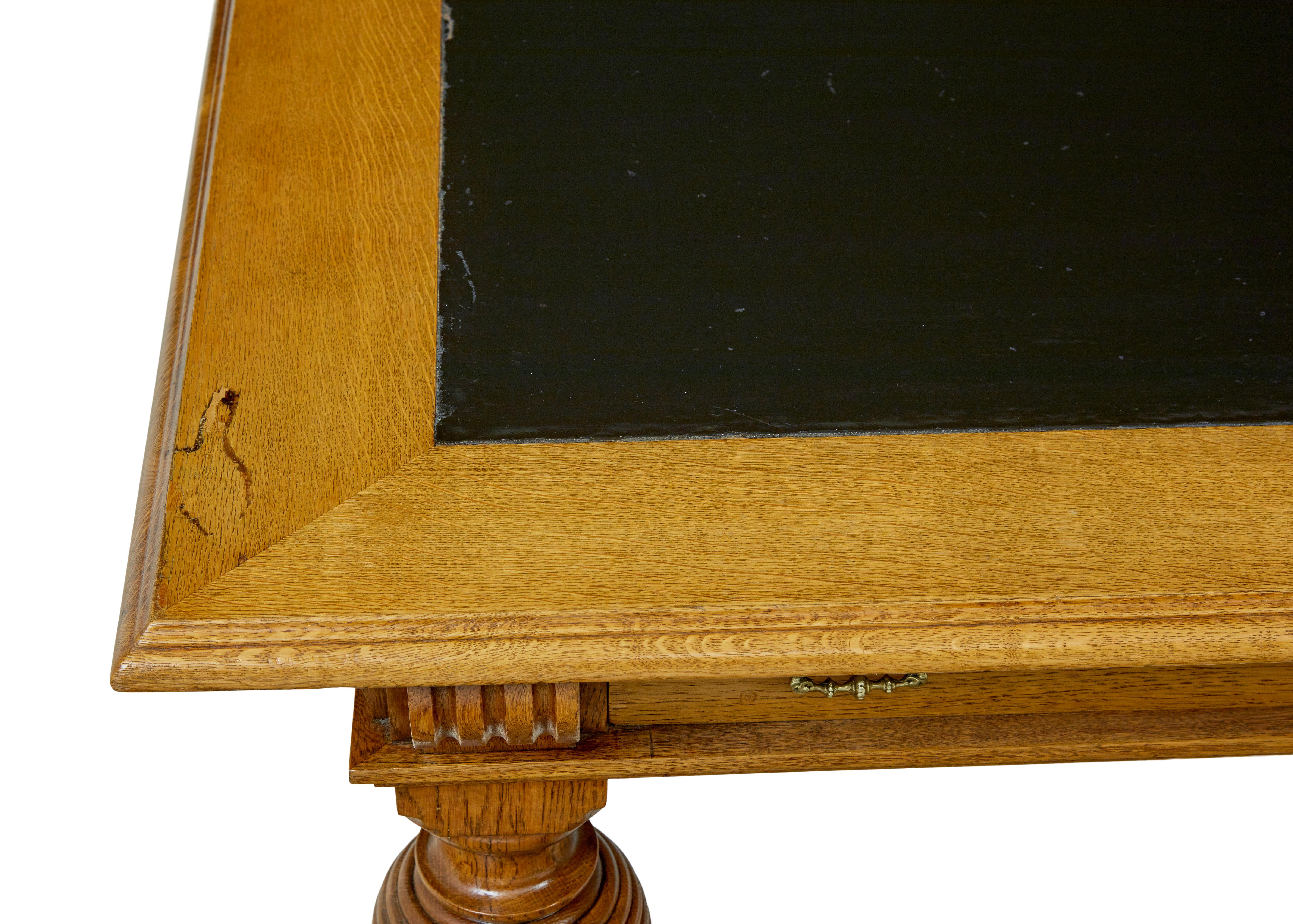 Oak Large 19th century carved oak library table For Sale