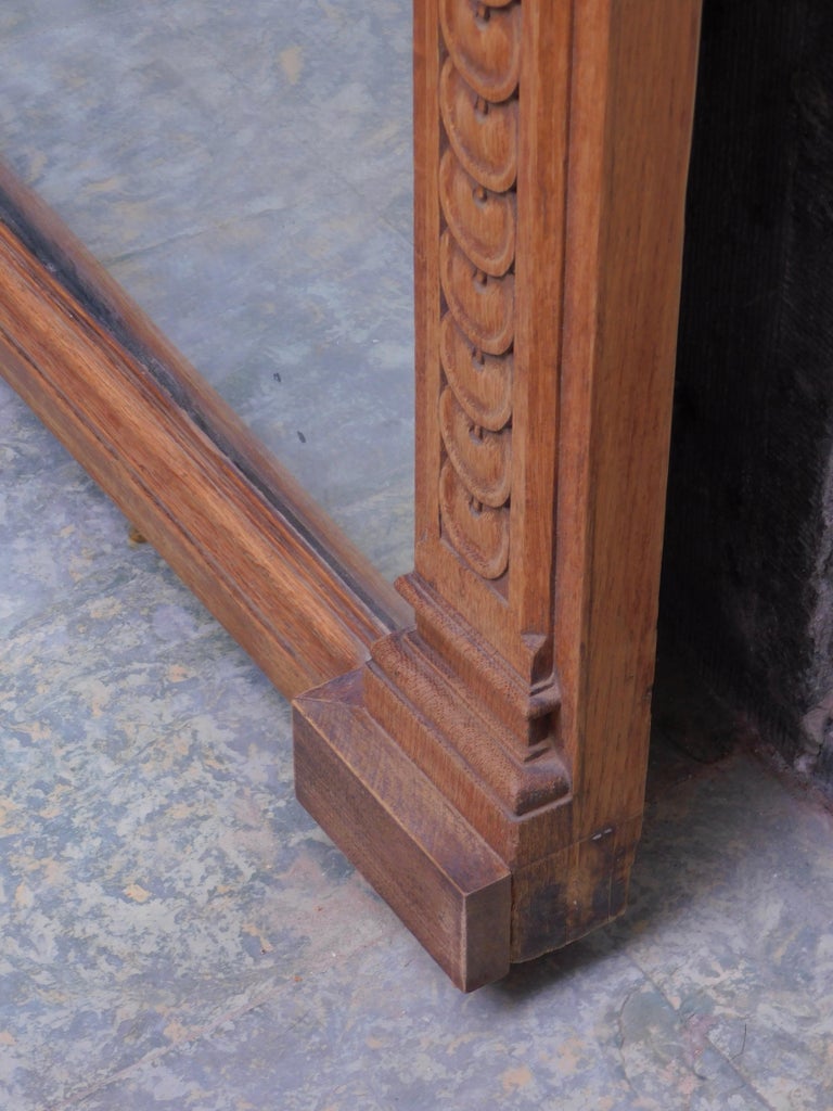 Large 19th Century Carved Oak Standing Mirror with Columns For Sale at