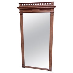 Large 19th Century Carved Oak Standing Mirror with Columns
