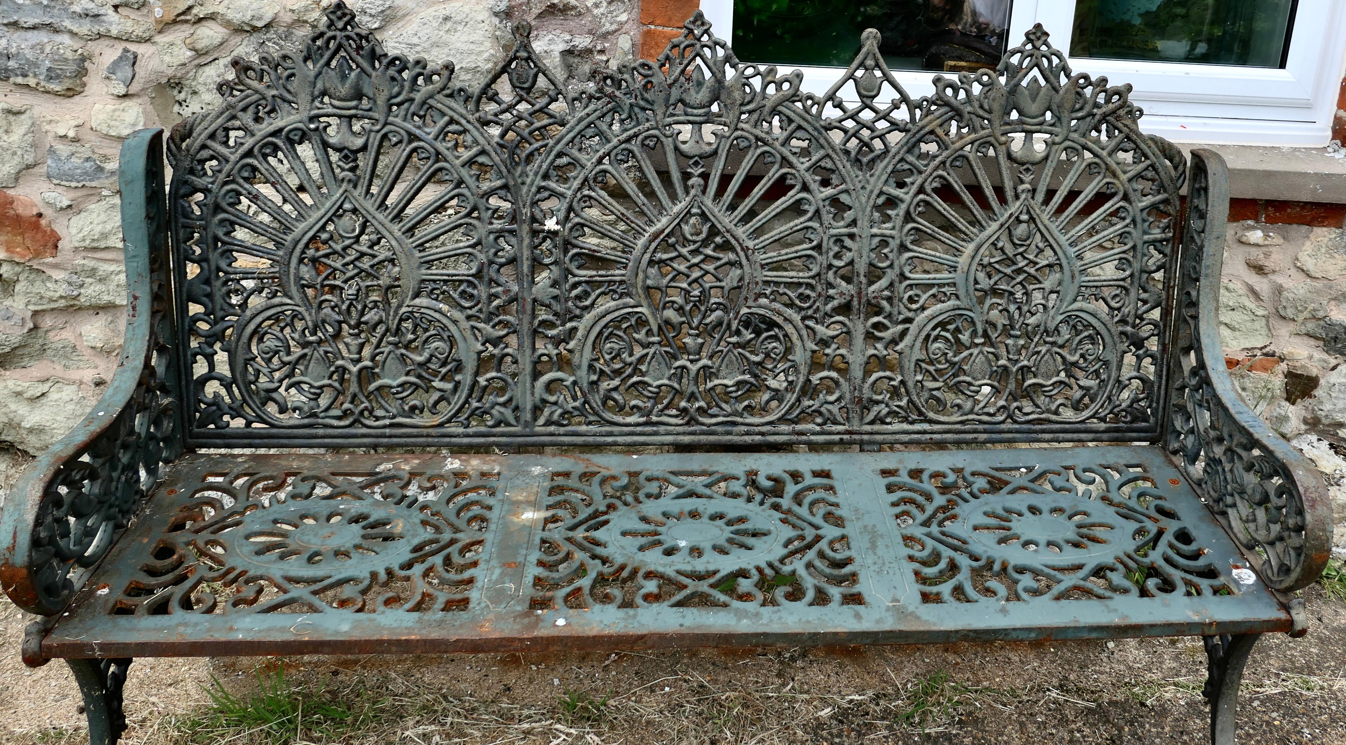 Large 19th Century Cast Iron Garden Bench 3 Seat  In Good Condition For Sale In Chillerton, Isle of Wight