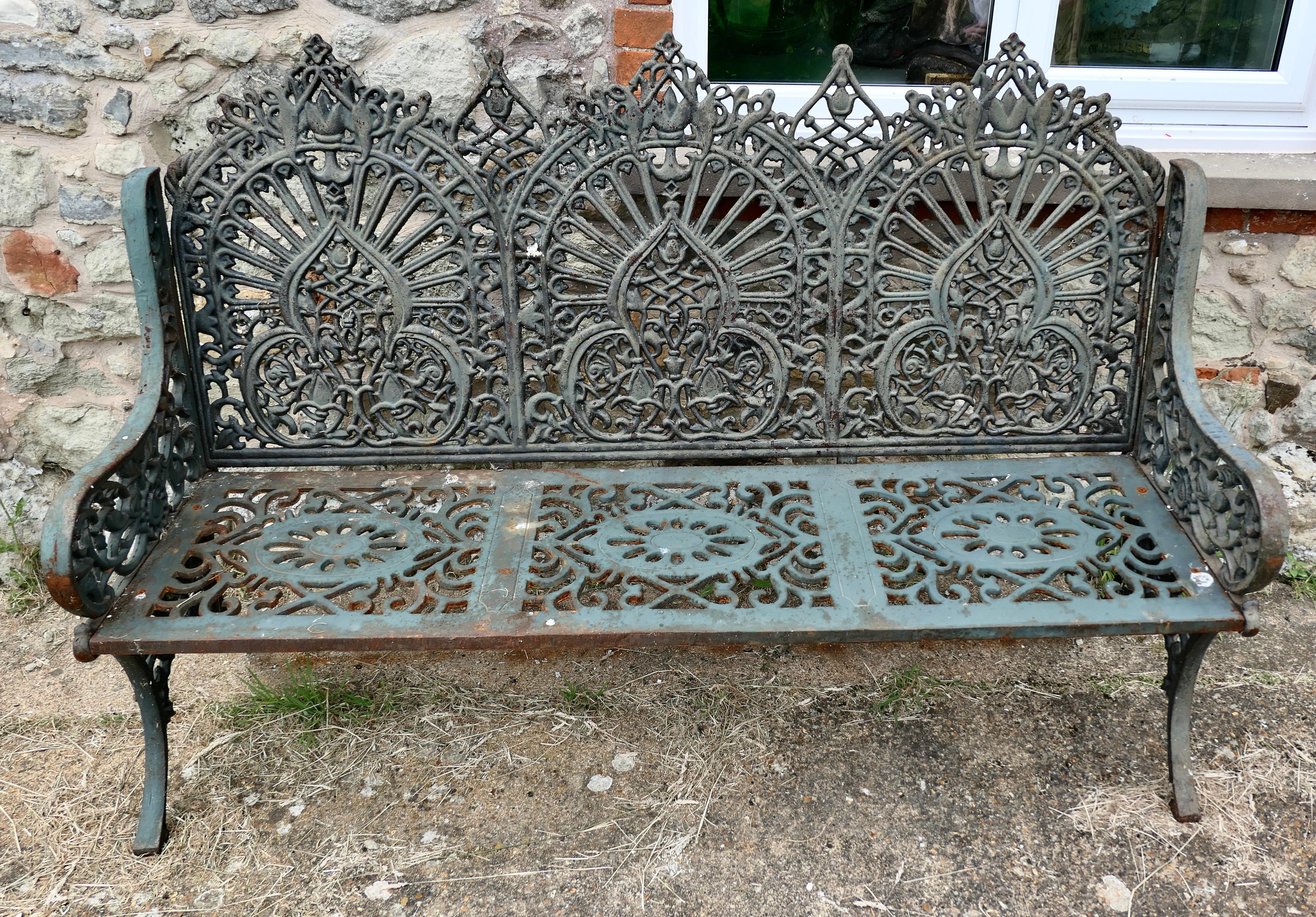 Late 19th Century Large 19th Century Cast Iron Garden Bench 3 Seat  For Sale