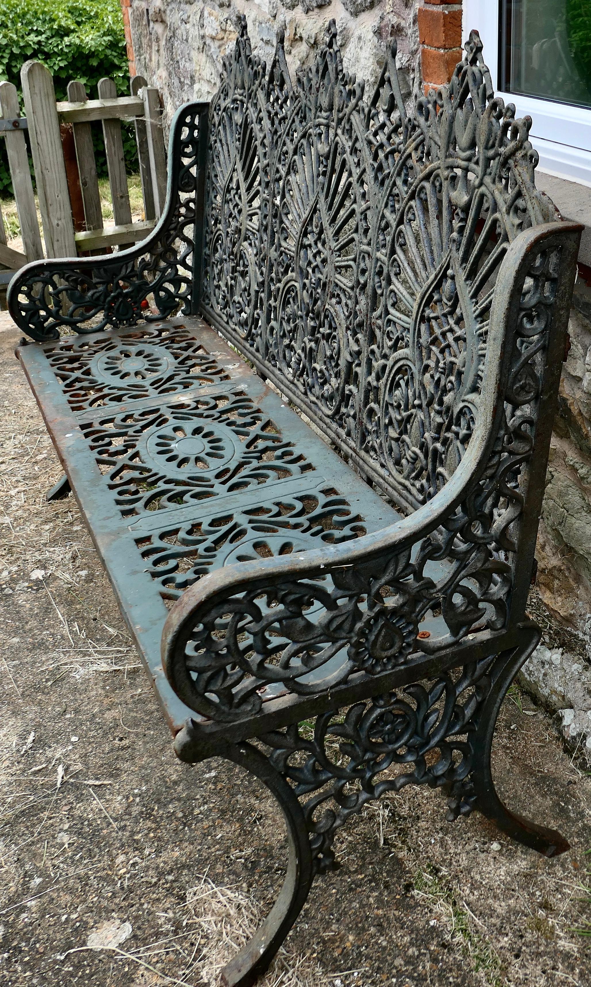 Large 19th Century Cast Iron Garden Bench 3 Seat  For Sale 2